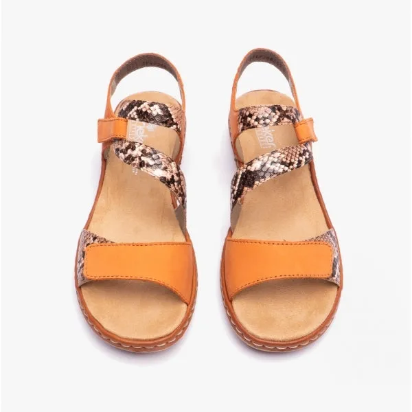 659C7-38 Ladies Strappy Sandals Orange/Snake