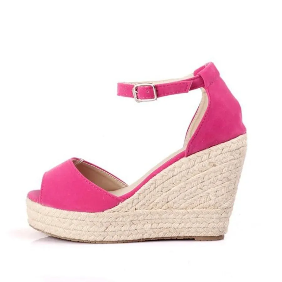 Ankle Strap Straw Platform Flock High Heels Sandals