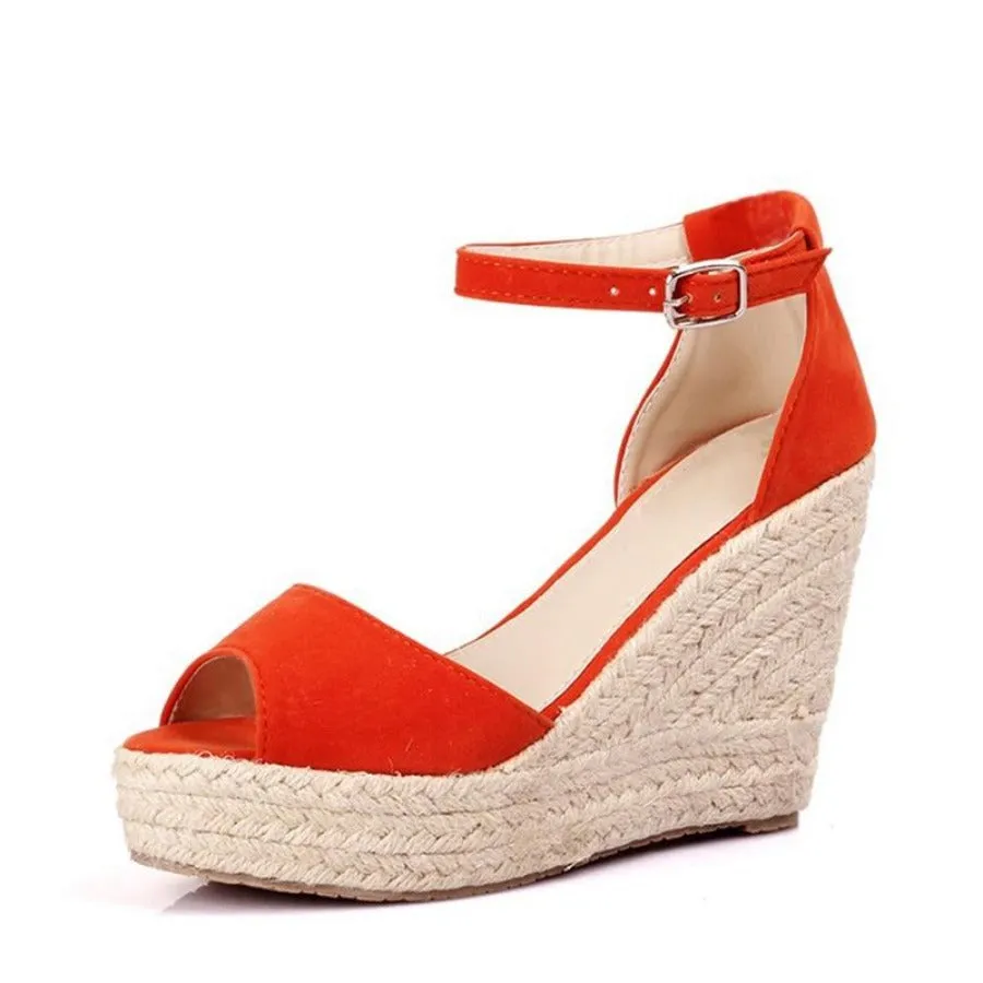 Ankle Strap Straw Platform Flock High Heels Sandals