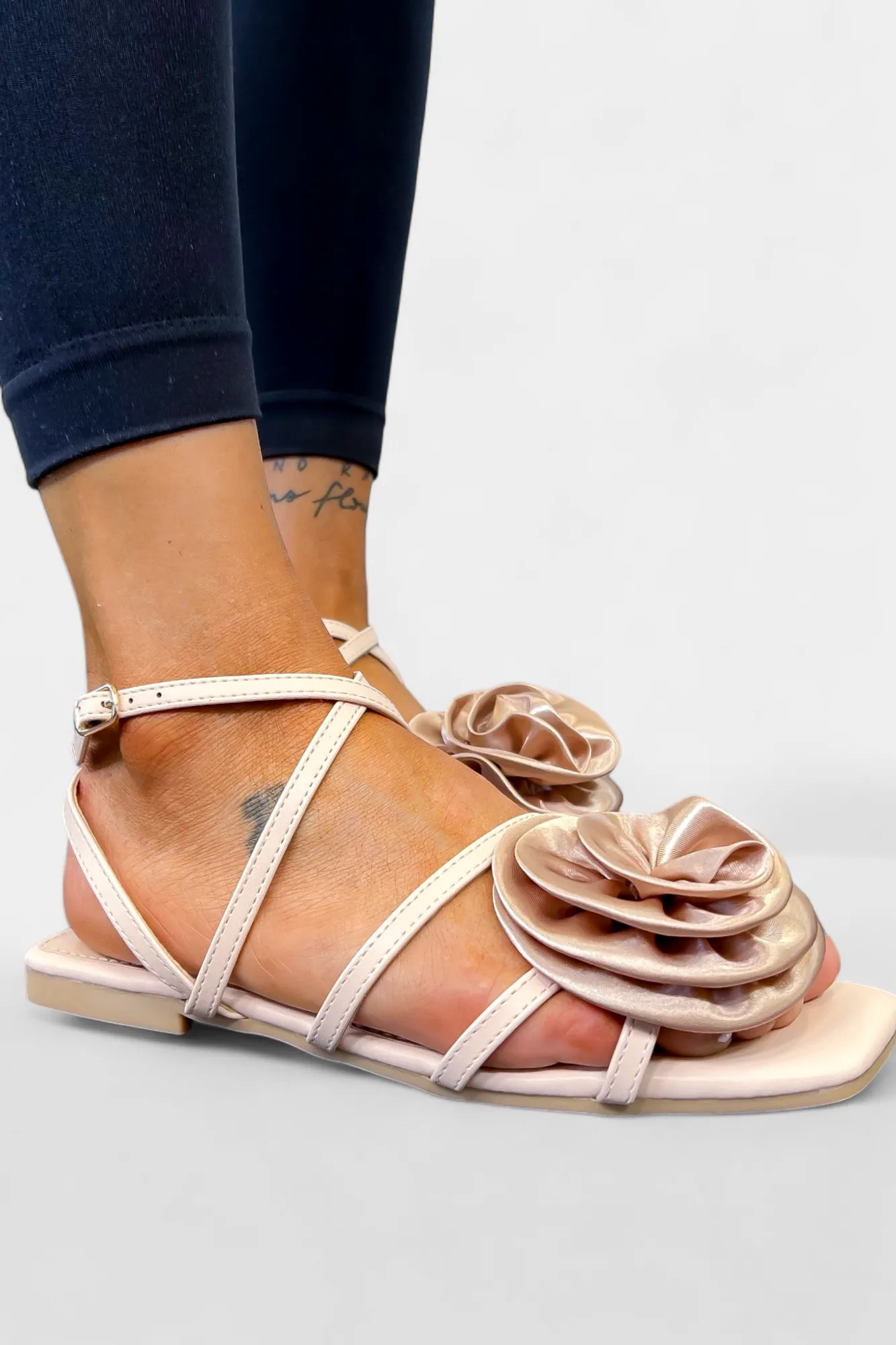 Beige Rose Strappy Gladiator Sandals