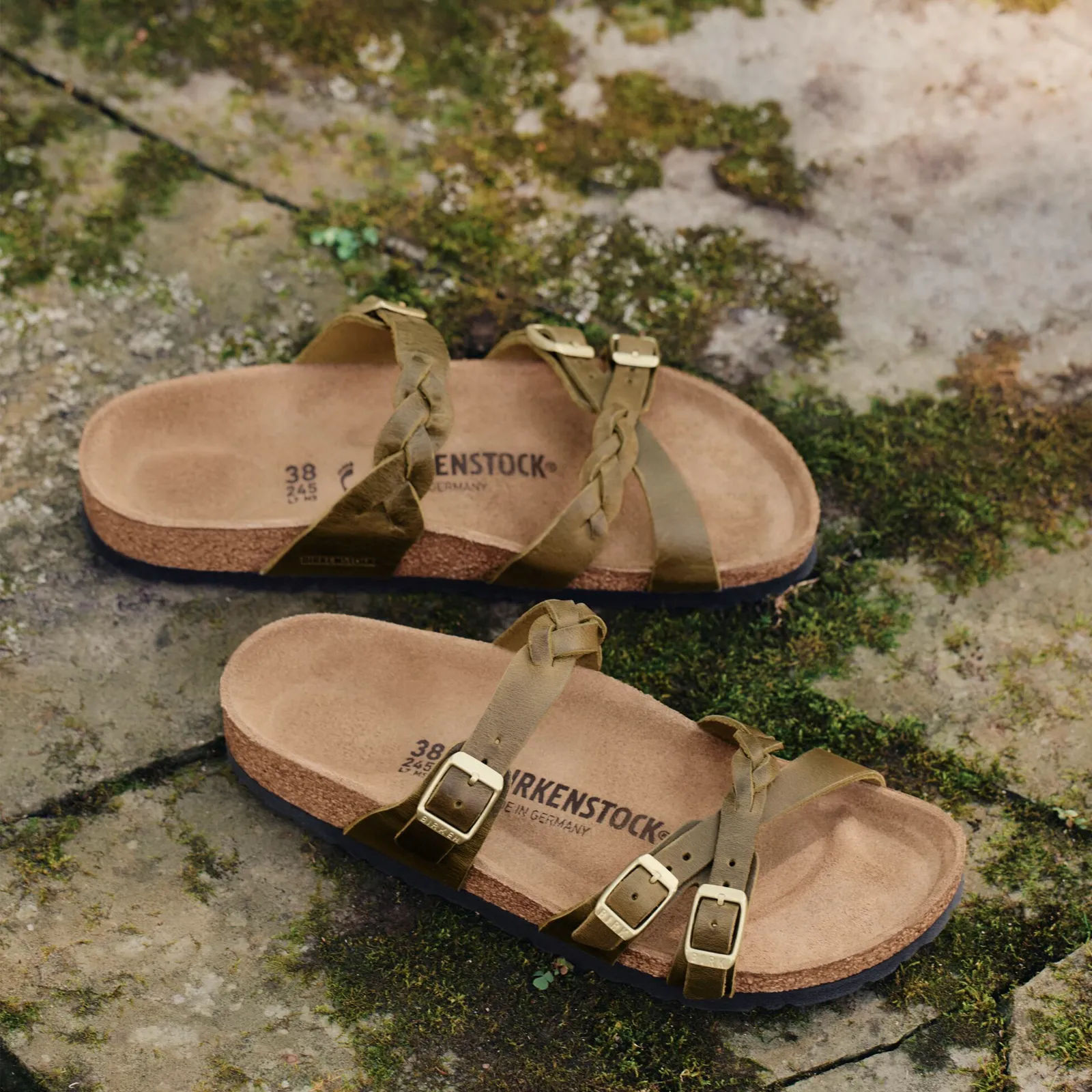 Birkenstock Franca Braid Slide Sandal (Women) - Green Olive Oiled Leather