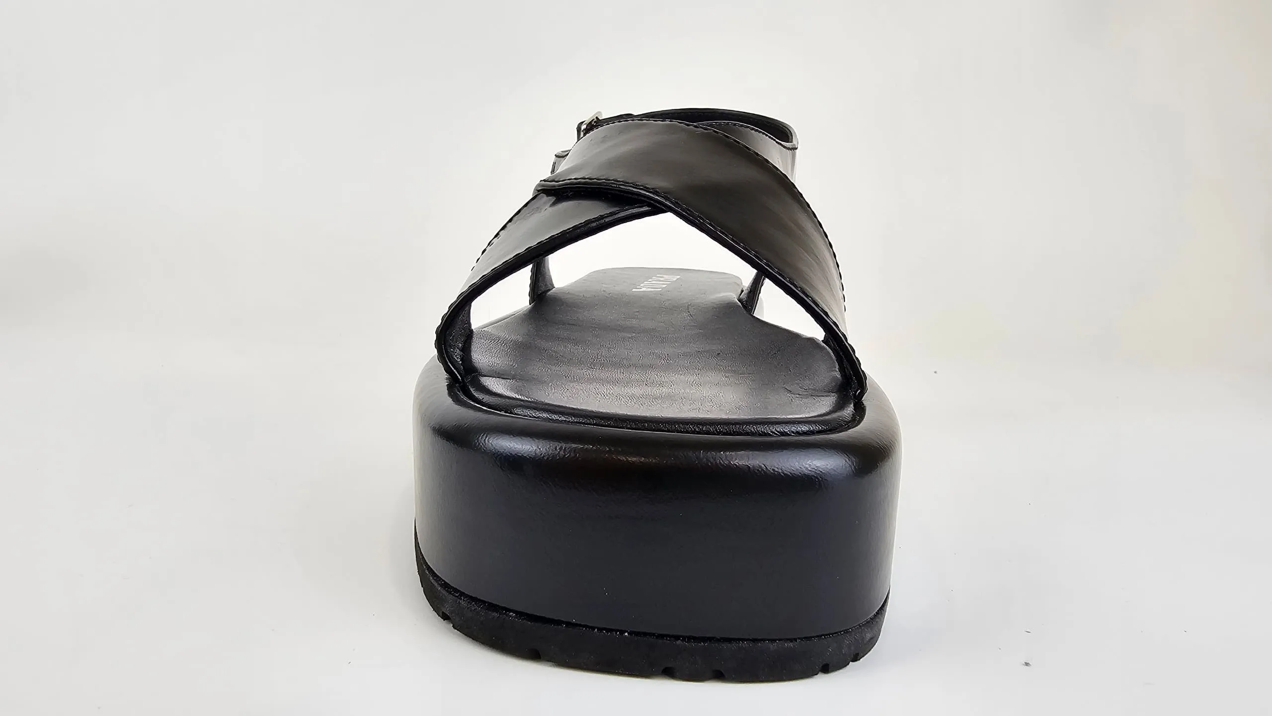 Black Leather Wedge Summer Sandals