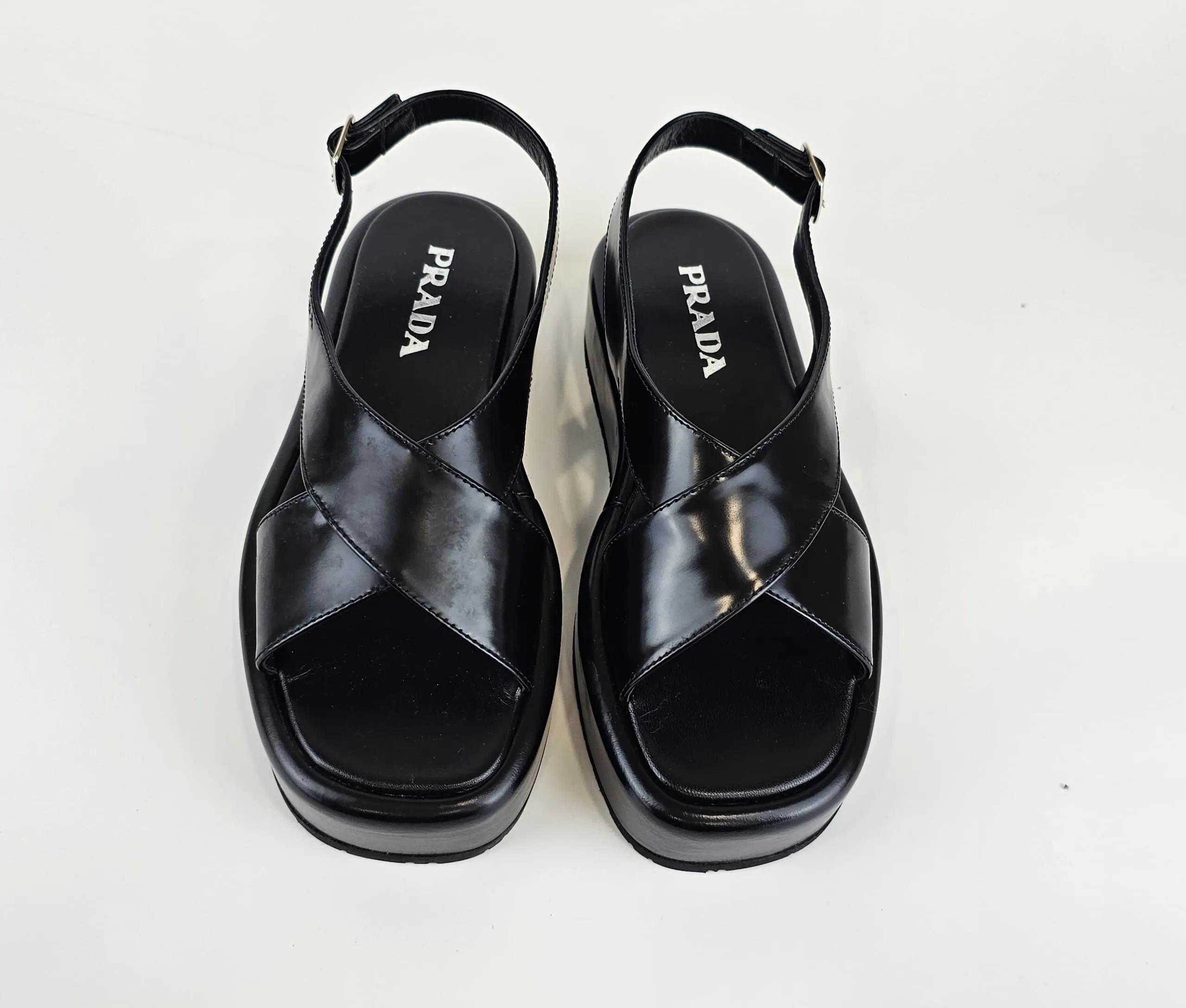 Black Leather Wedge Summer Sandals