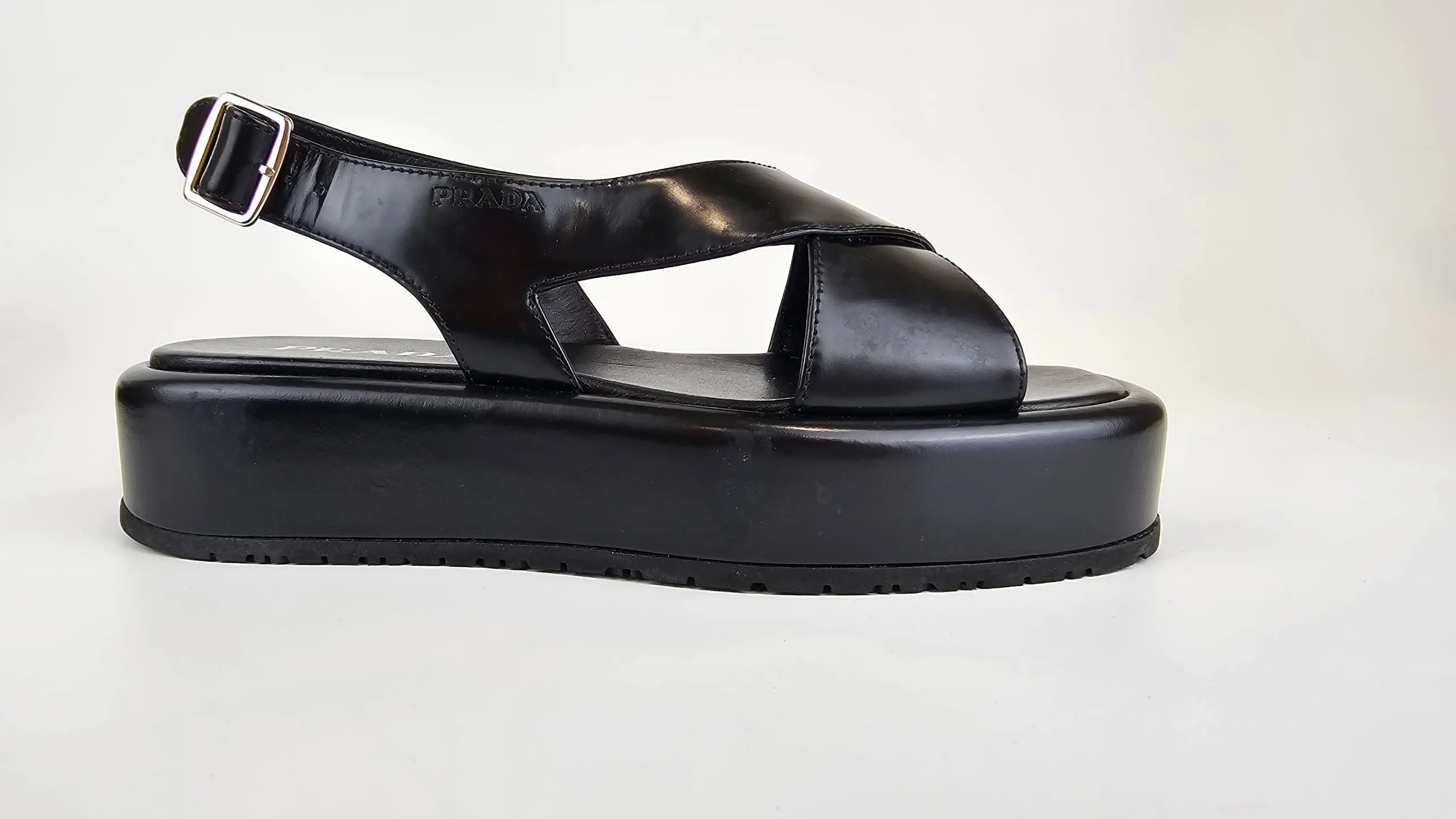 Black Leather Wedge Summer Sandals