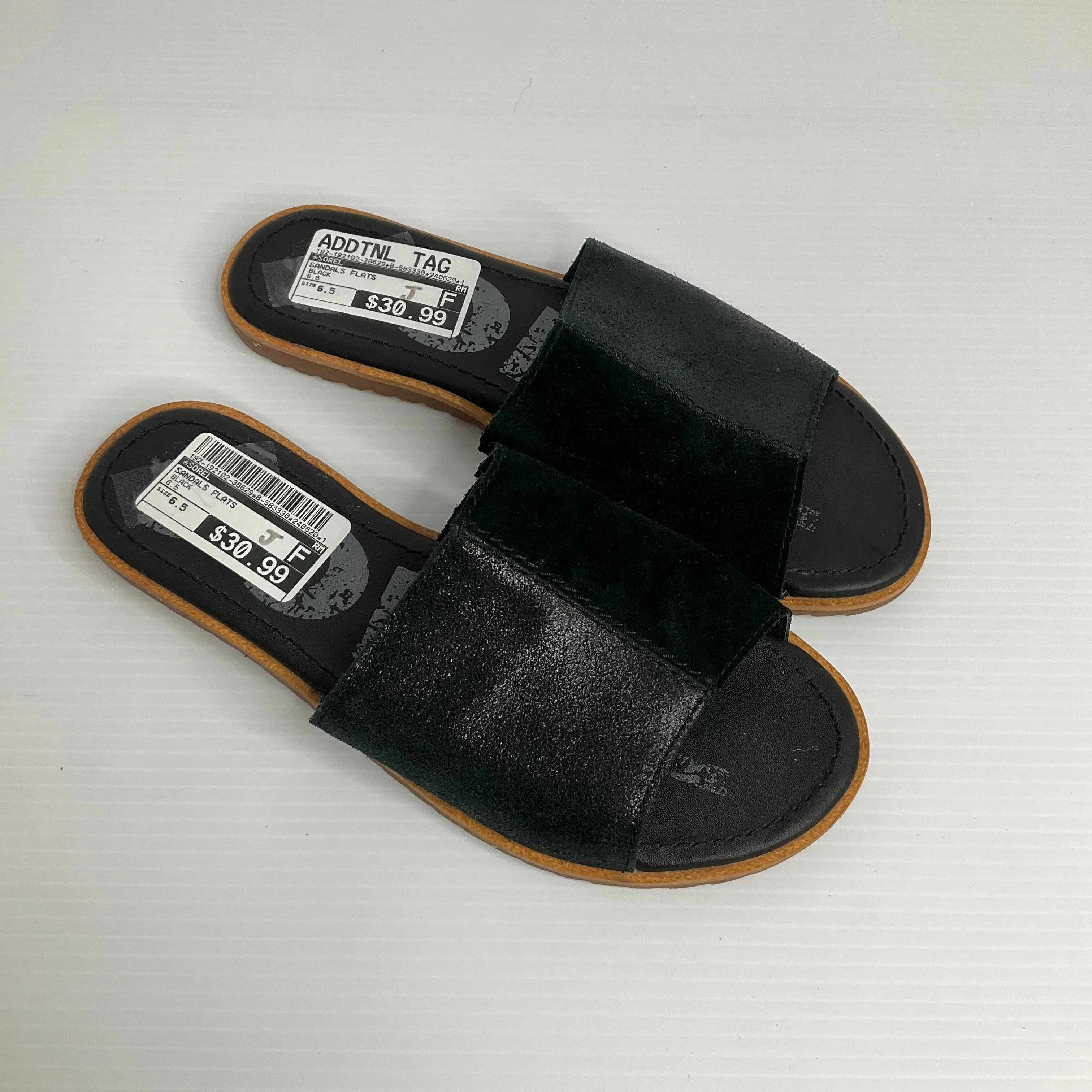 Black Sandals Flats Sorel, Size 6.5