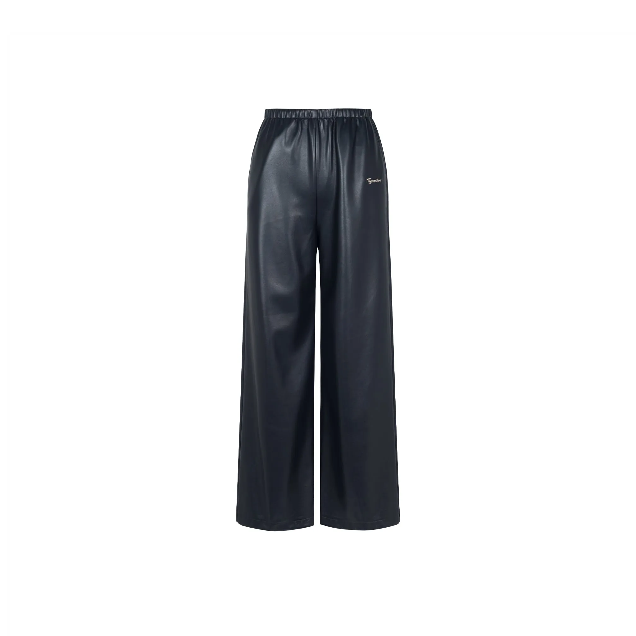 Black Super Soft  Logo Faux Leather Trousers