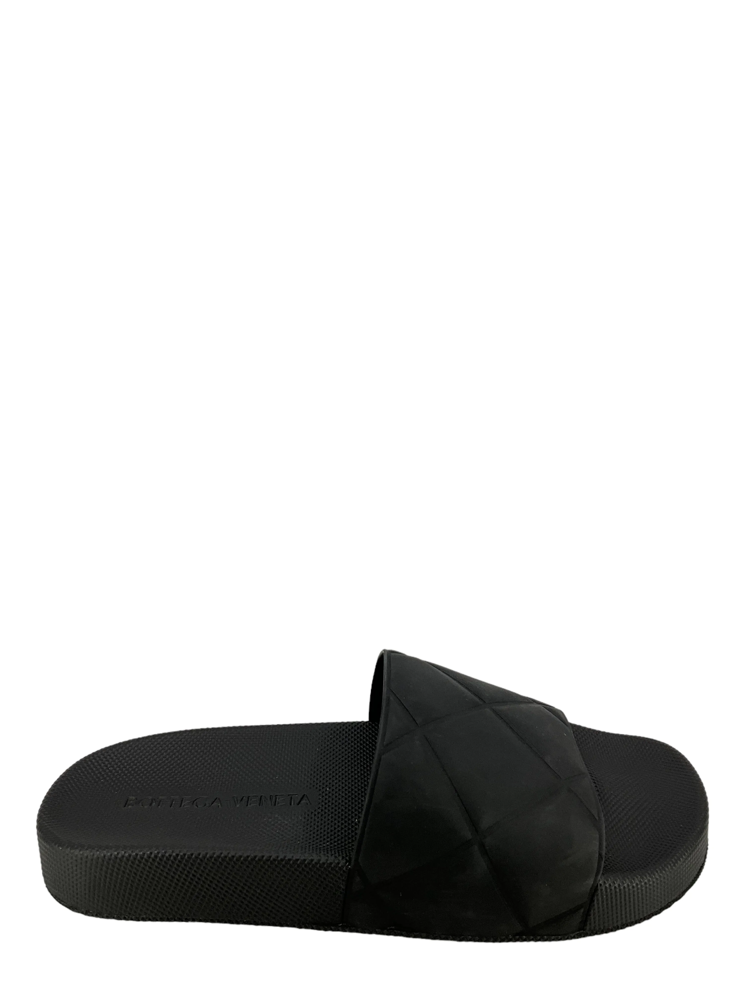 Bottega Veneta Black Rubber Slider Sandals Size 8