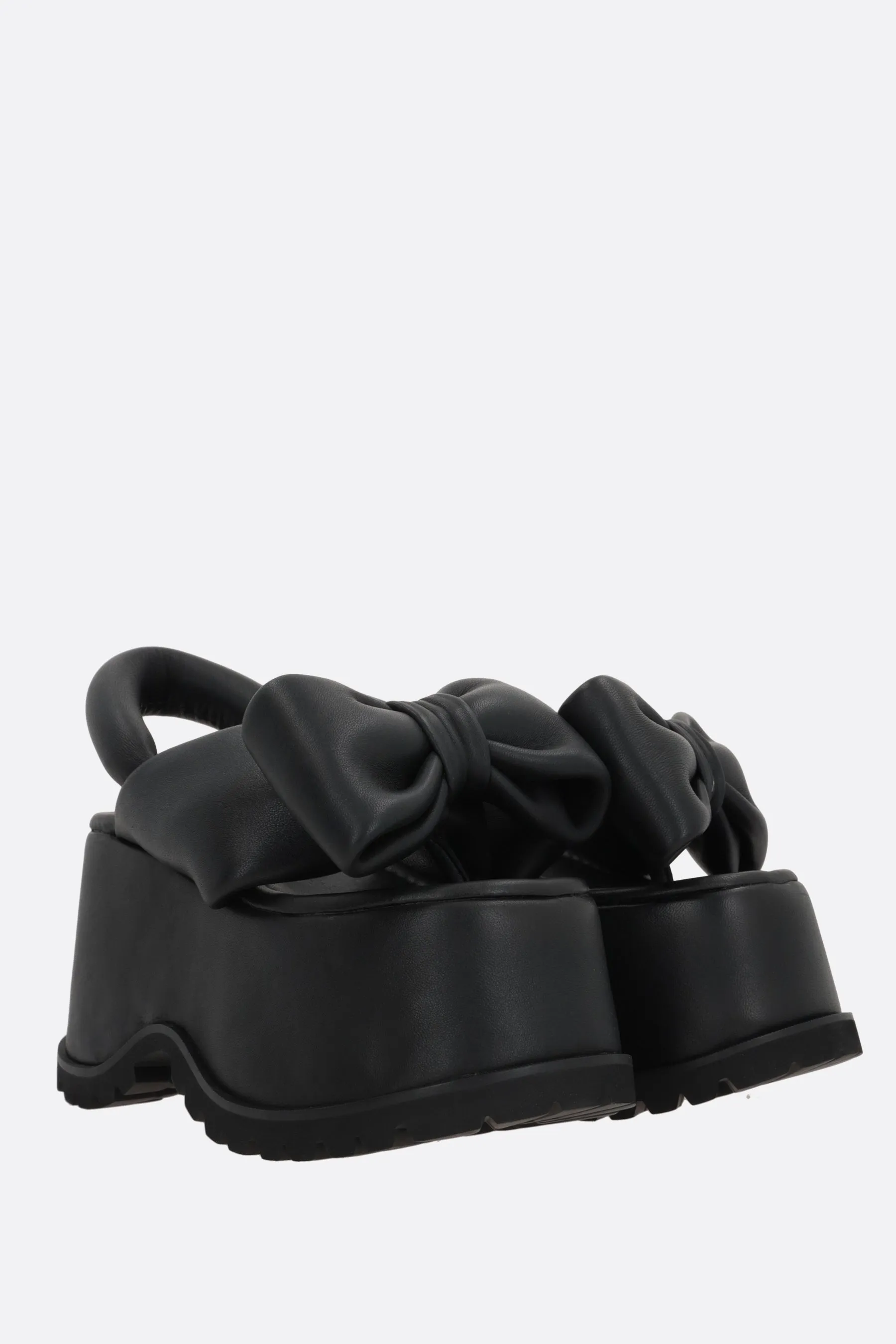 Bow smooth leather platform sandals