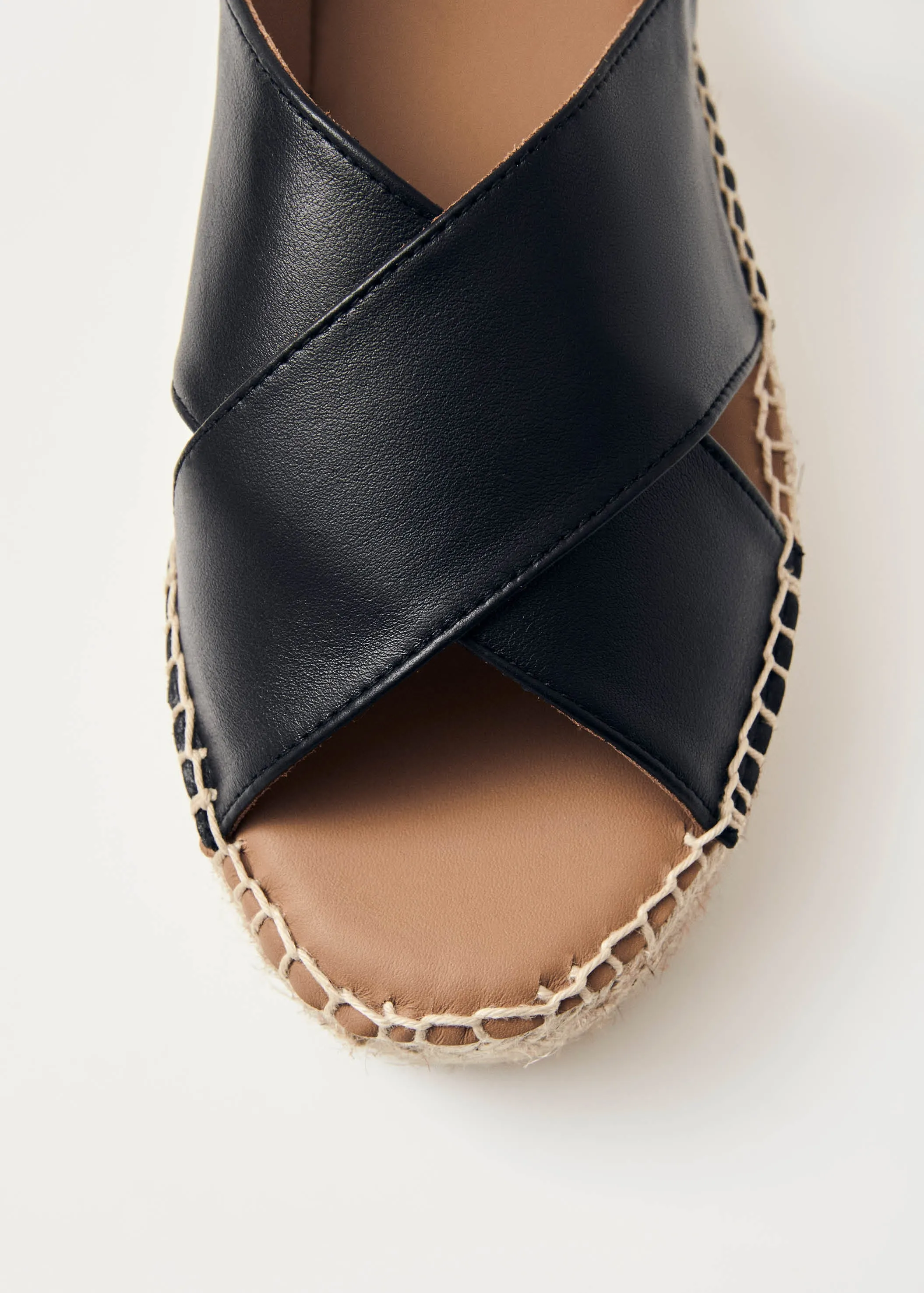 Crossed Black Leather Espadrilles