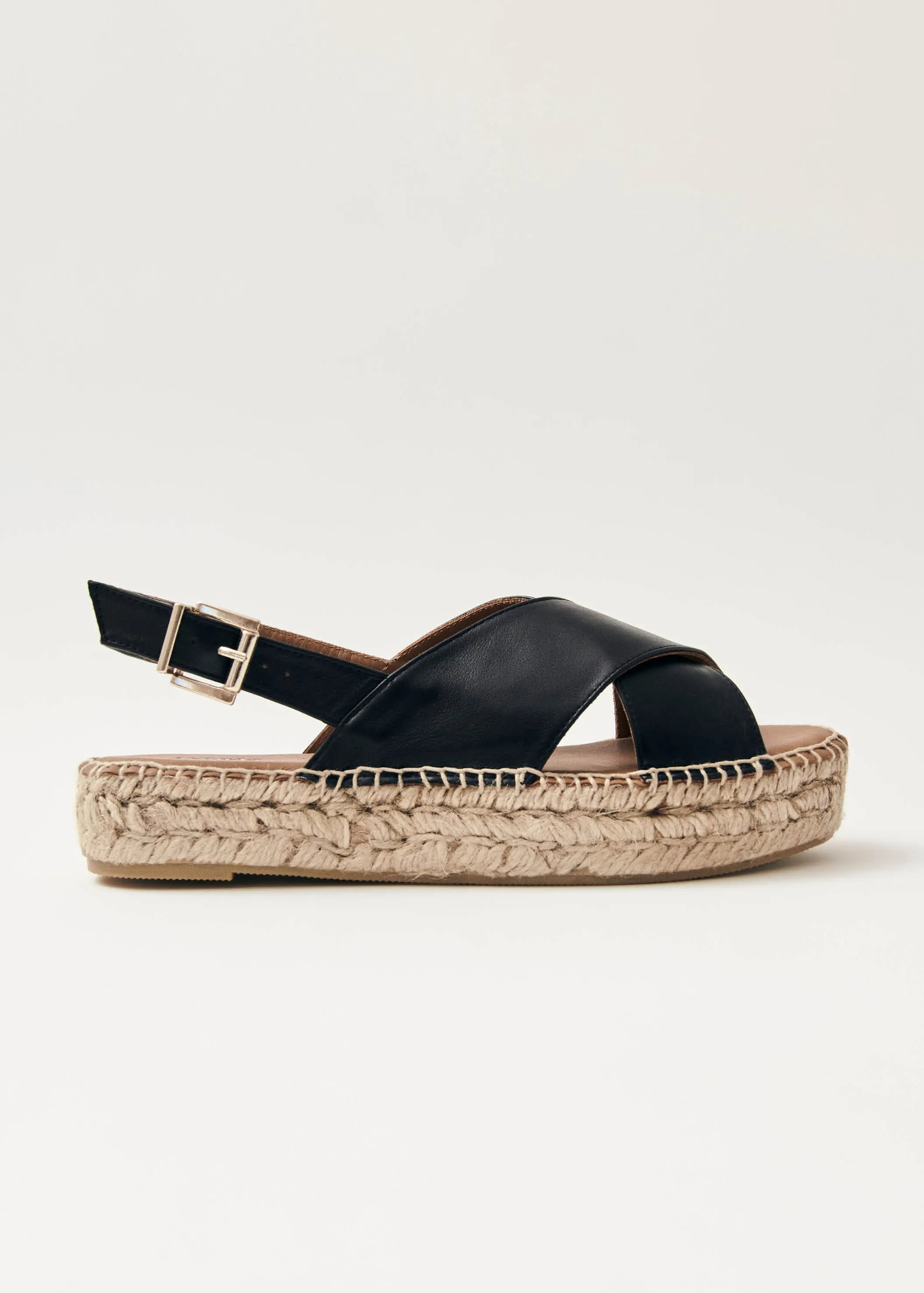 Crossed Black Leather Espadrilles