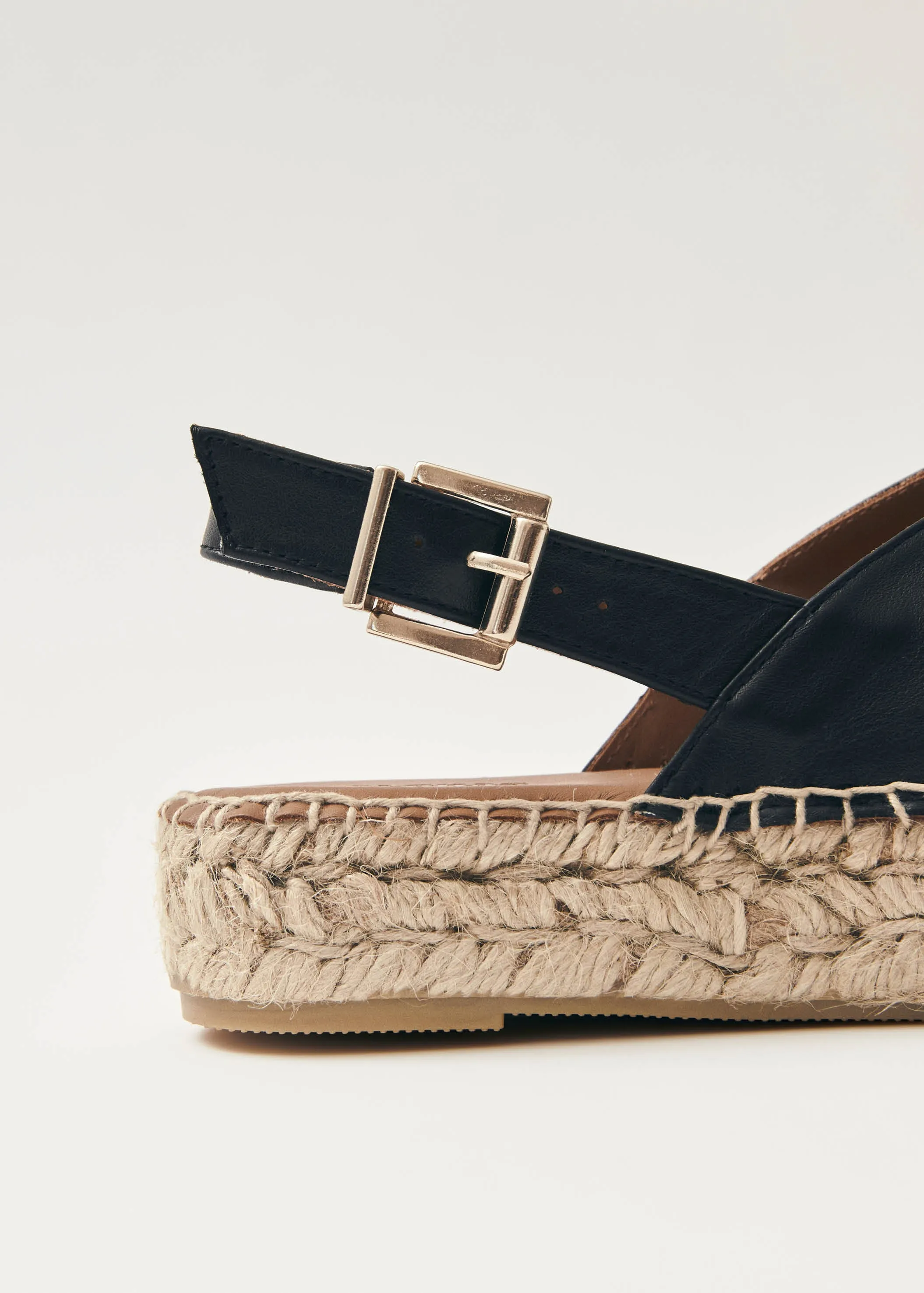 Crossed Black Leather Espadrilles