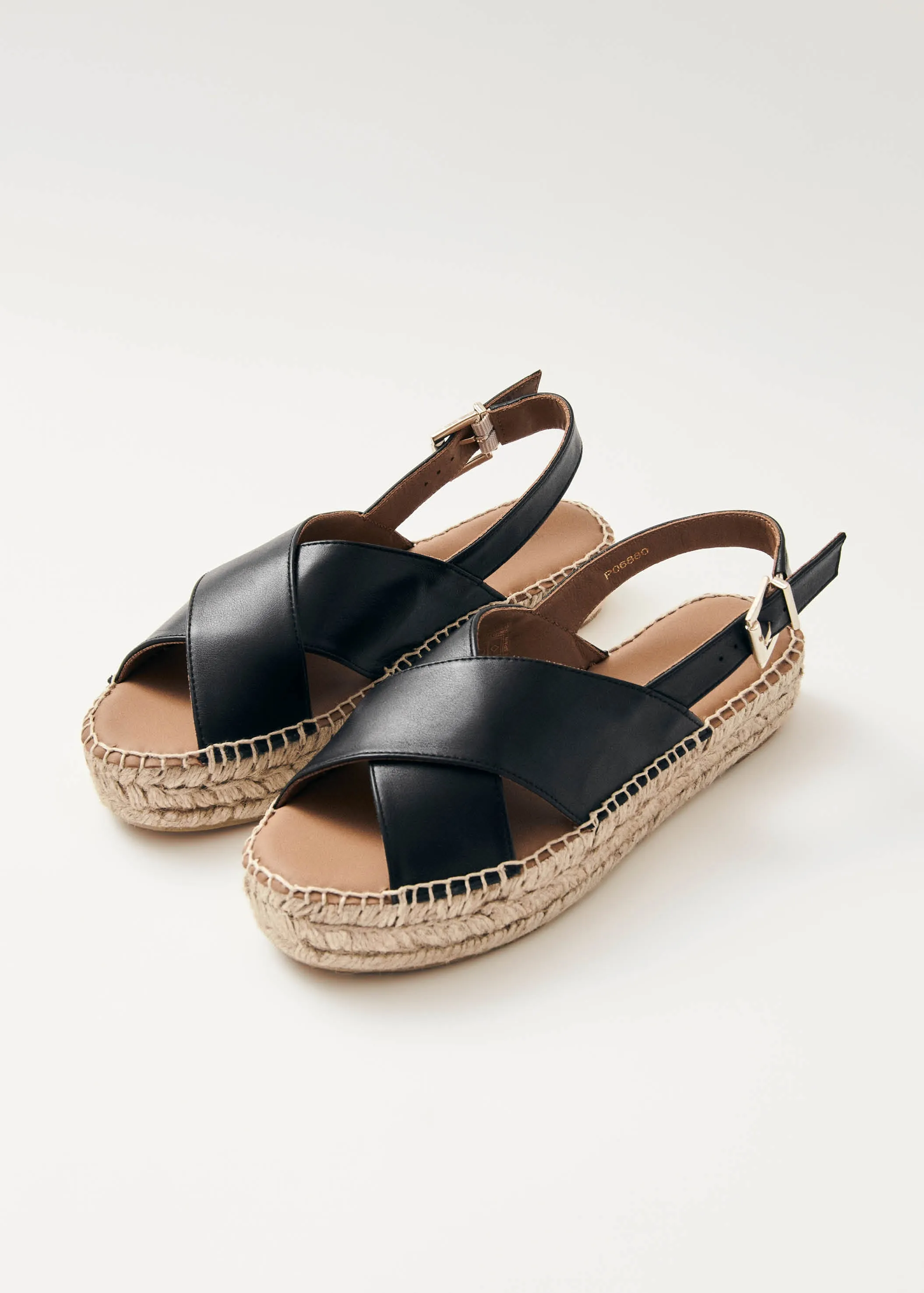 Crossed Black Leather Espadrilles