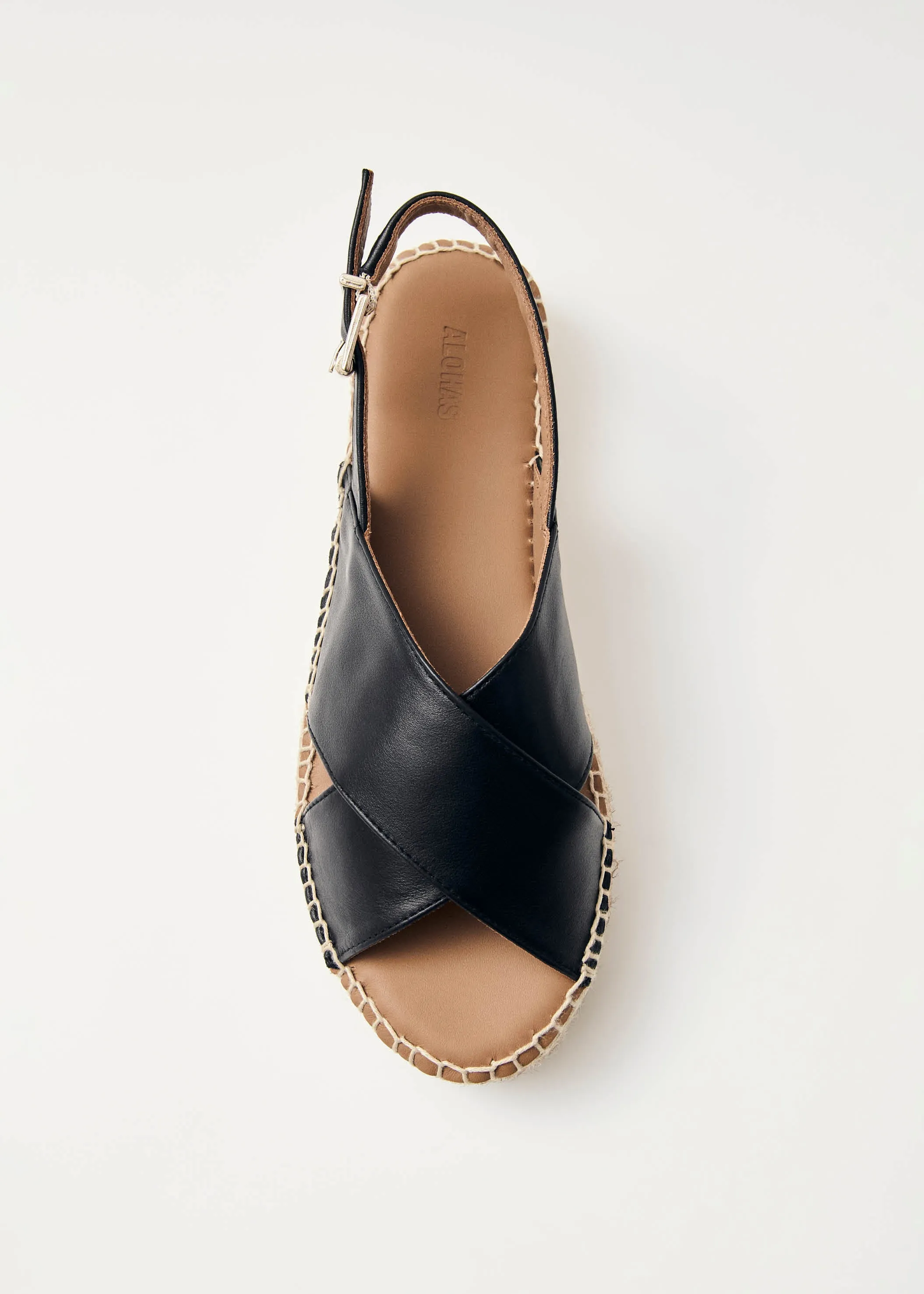 Crossed Black Leather Espadrilles