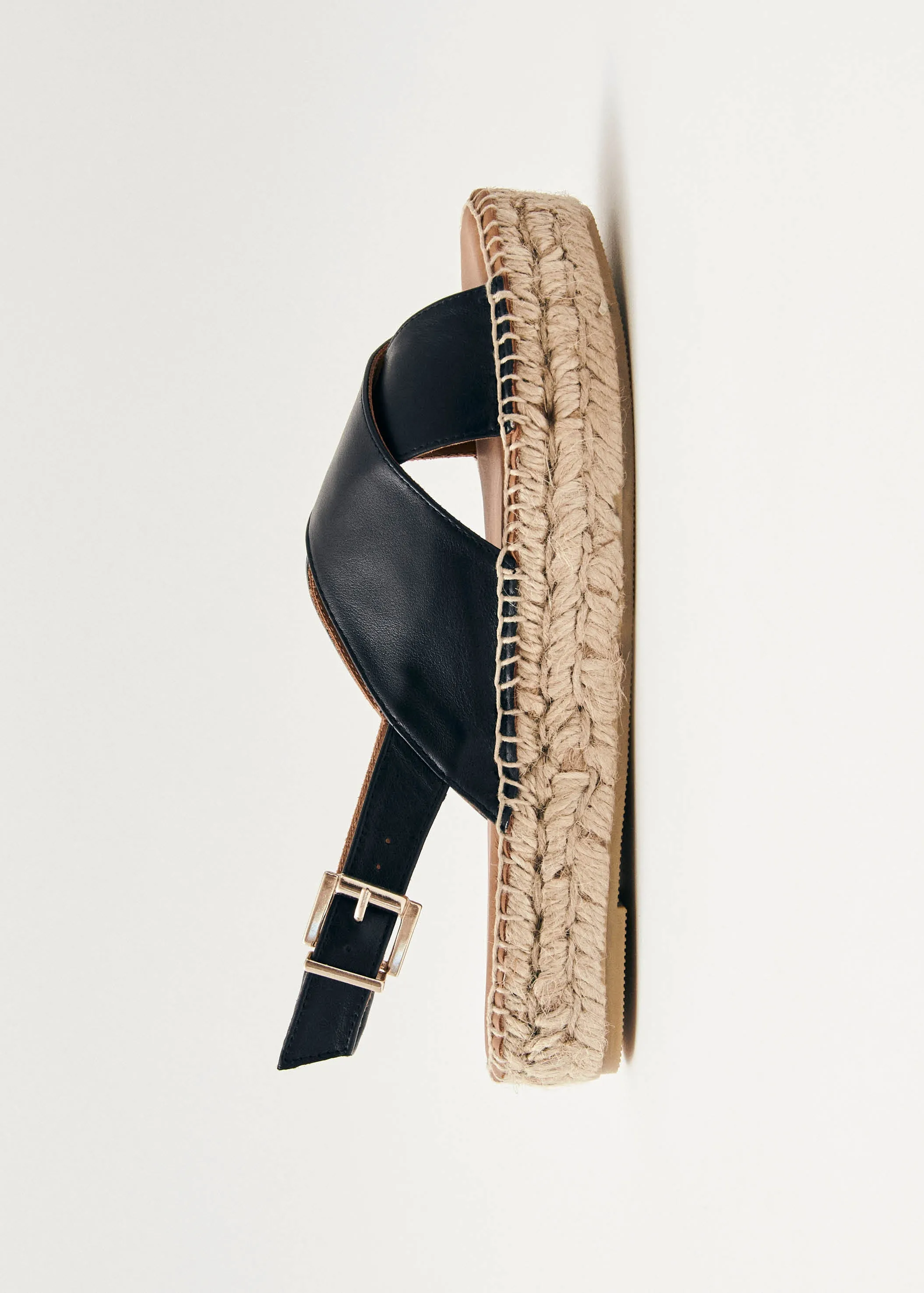 Crossed Black Leather Espadrilles