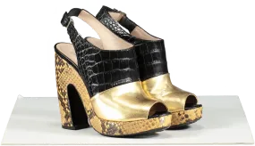 Dries Van Noten Metallic Gold /black Colour Block Python Platform Sandals UK 3 EU 36 👠