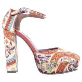 Etro Multicolor Floral Paisley Print Velvet Platform Pumps - 40 EU