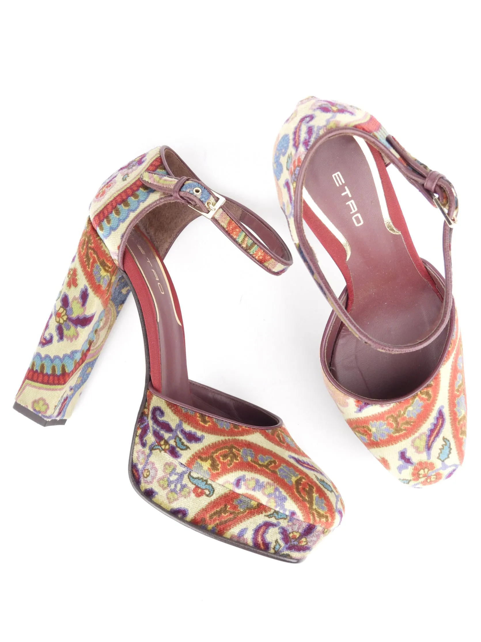 Etro Multicolor Floral Paisley Print Velvet Platform Pumps - 40 EU