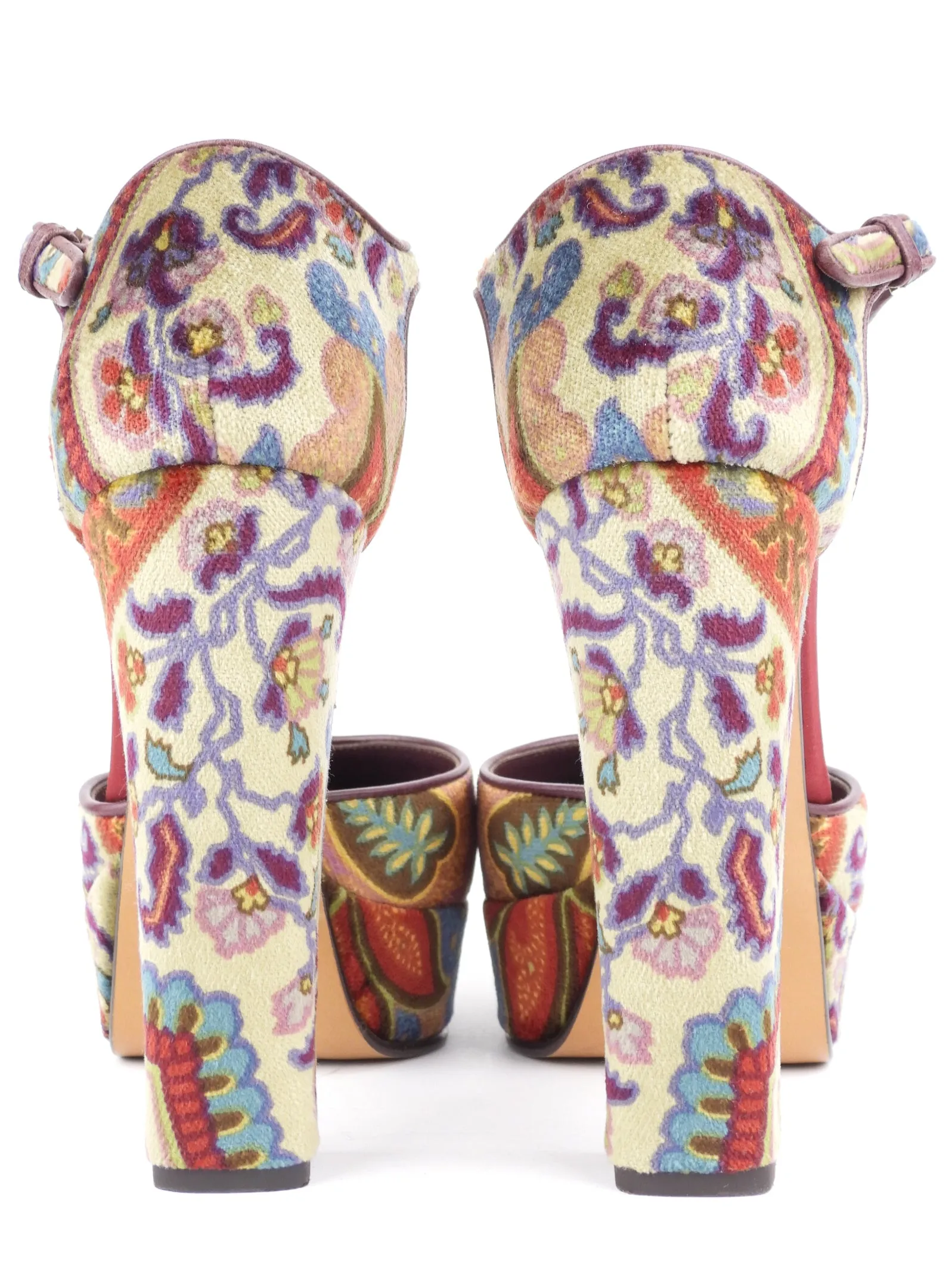 Etro Multicolor Floral Paisley Print Velvet Platform Pumps - 40 EU