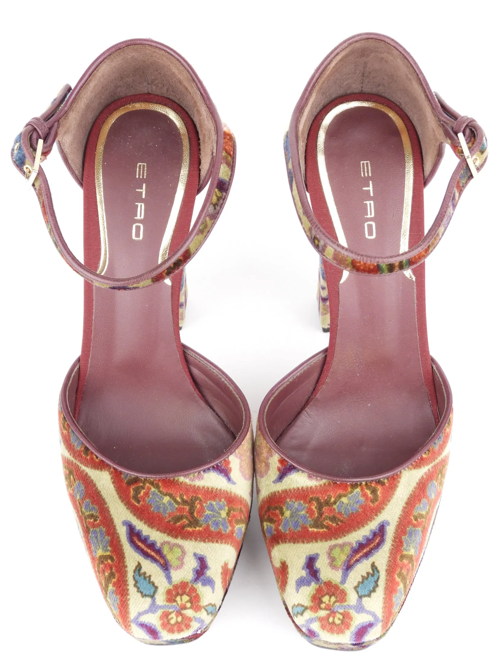 Etro Multicolor Floral Paisley Print Velvet Platform Pumps - 40 EU