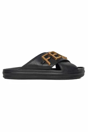 Fendi Size 40 Logo Leather Crossover Sandals