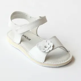 FINAL SALE - L'Amour Girls C-730 White Flower Double Strap Sandals