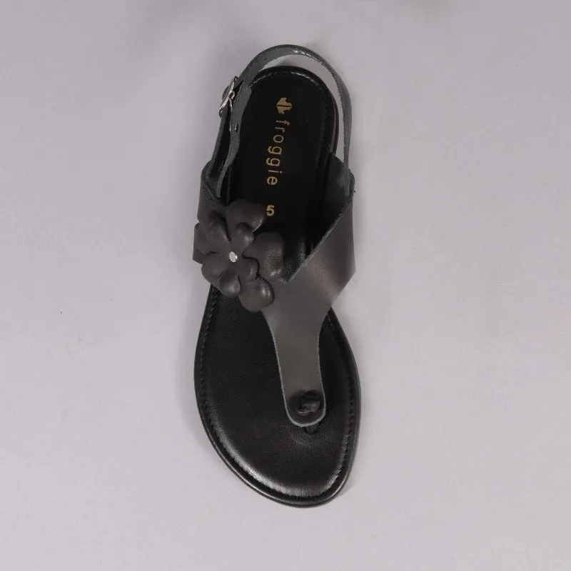 Flower Thong Sandal in Black - 12621