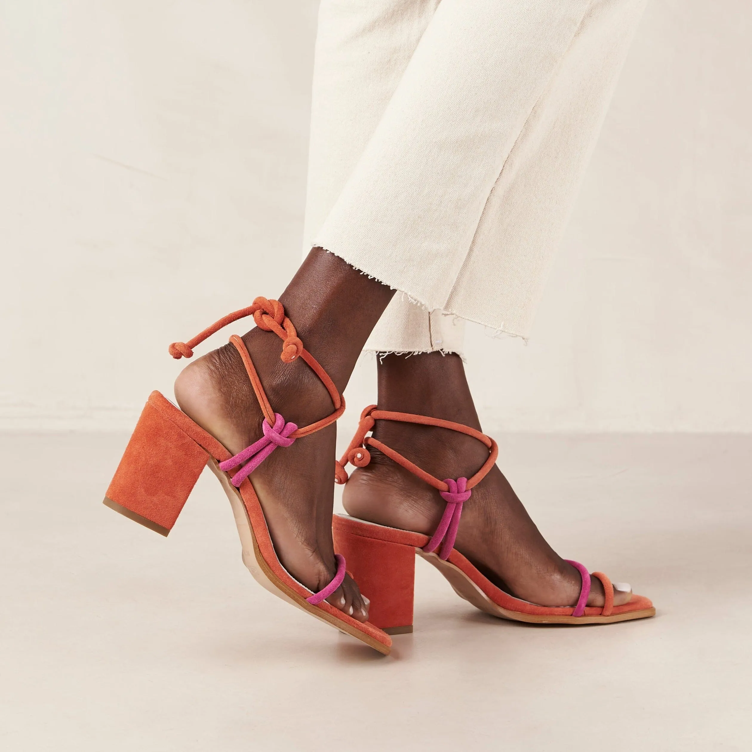 Grace Bicolor Magenta Orange Leather Sandals