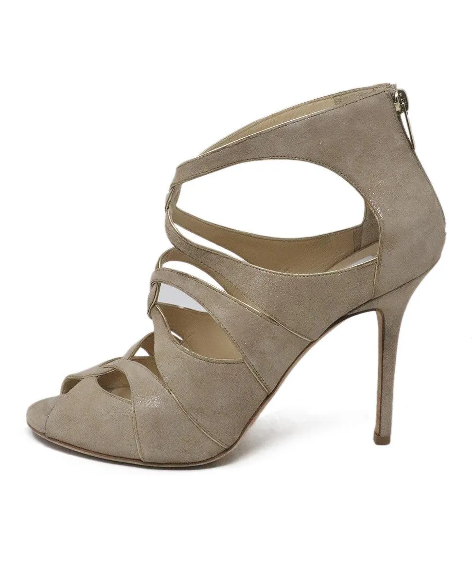 Jimmy Choo Beige Suede Heel Sandal w/ Gold Trim sz 10