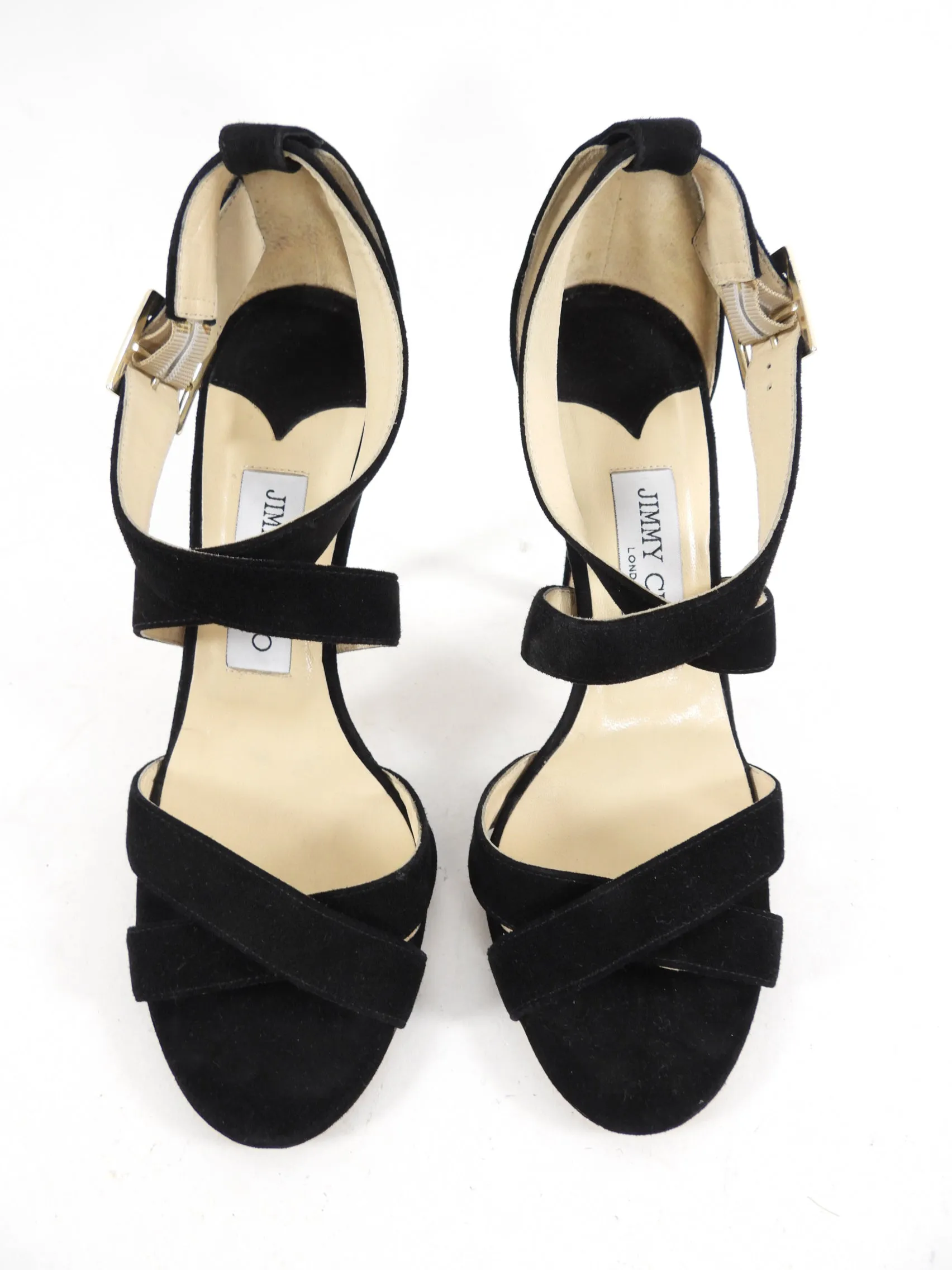 Jimmy Choo Black Suede 100mm Sandals - 7.5