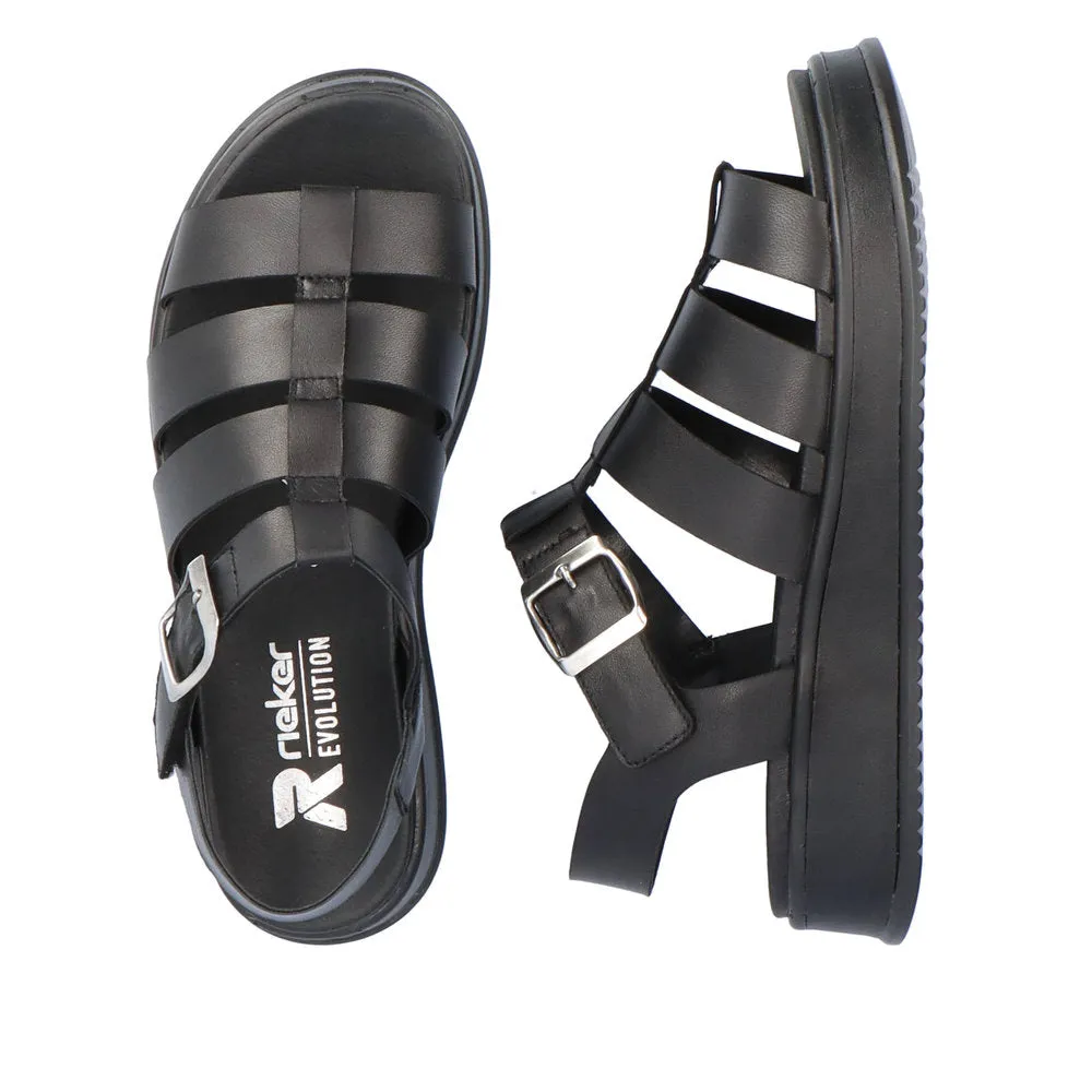 Ladies Evolution By Rieker Sandals Black Chunky Platform W0804-00