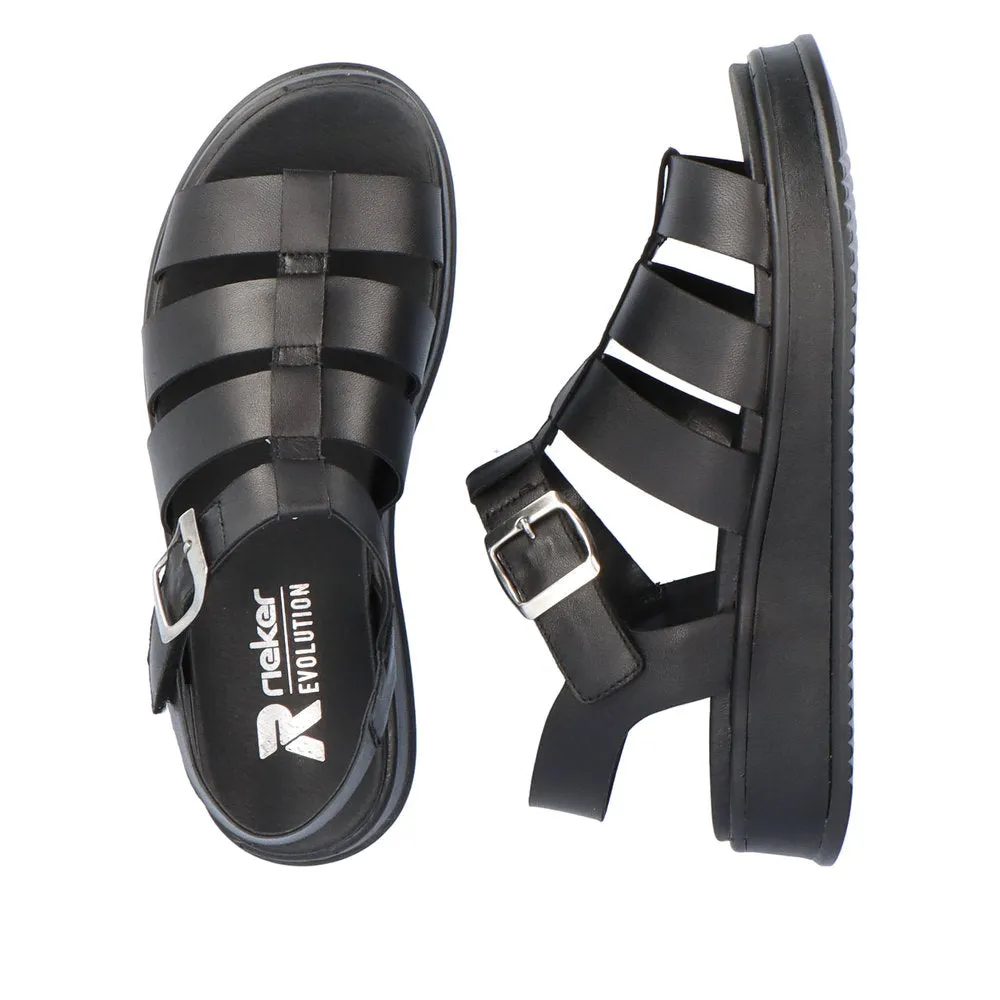 Ladies Evolution By Rieker Sandals Black Chunky Platform W0804-00