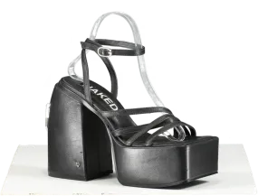 Naked Wolfe Black Jenny Strappy Satin Platform Sandals UK 5 EU 38 👠