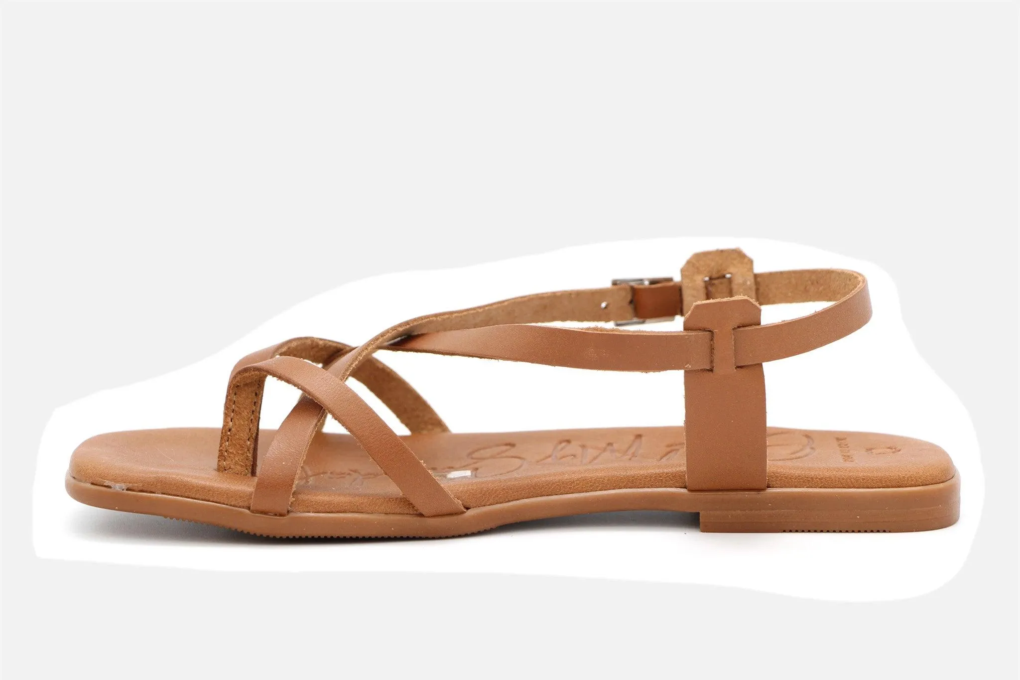 OH MY SANDALS Tan leather flat gladiator sandal