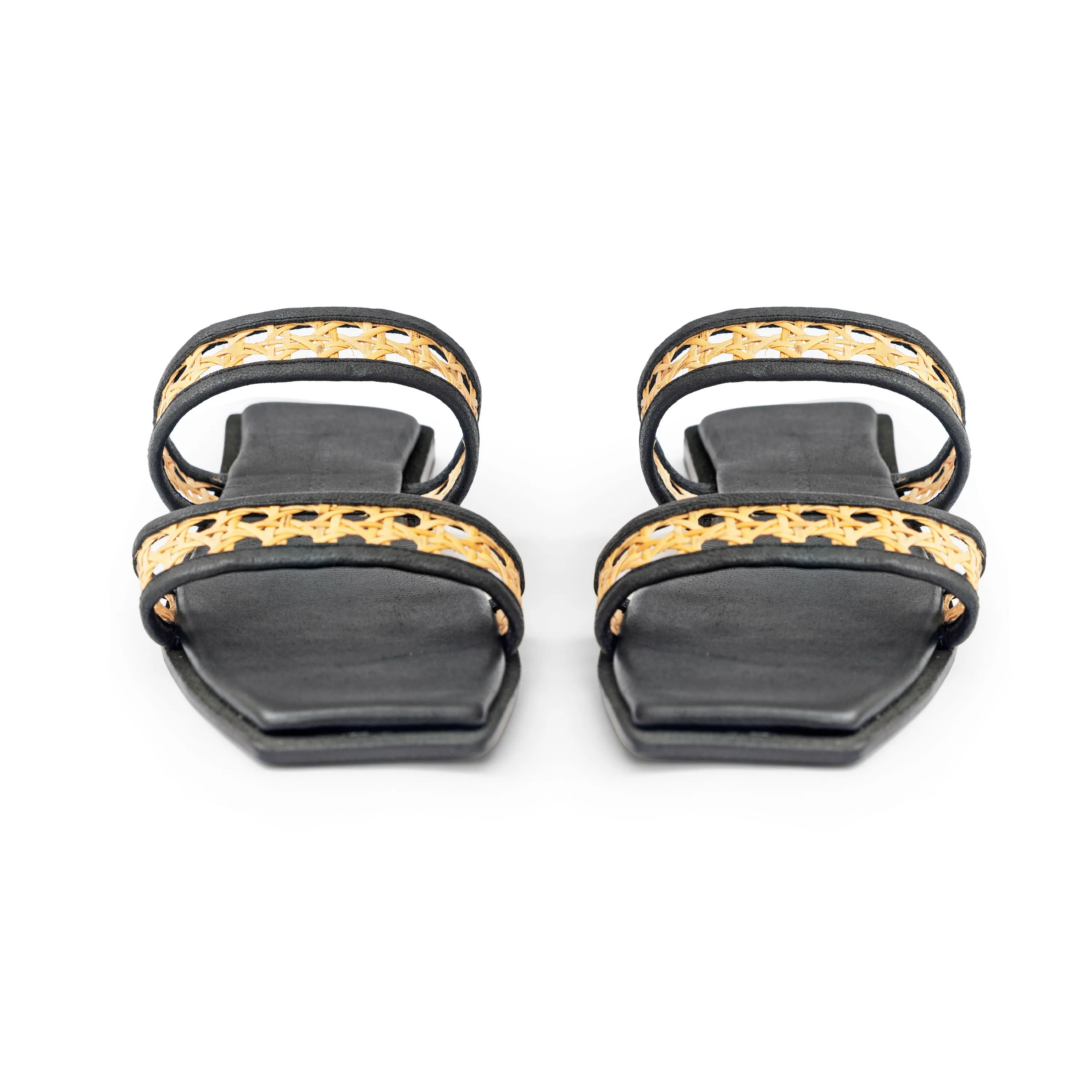 Provence-Black Leather Double Band Slides