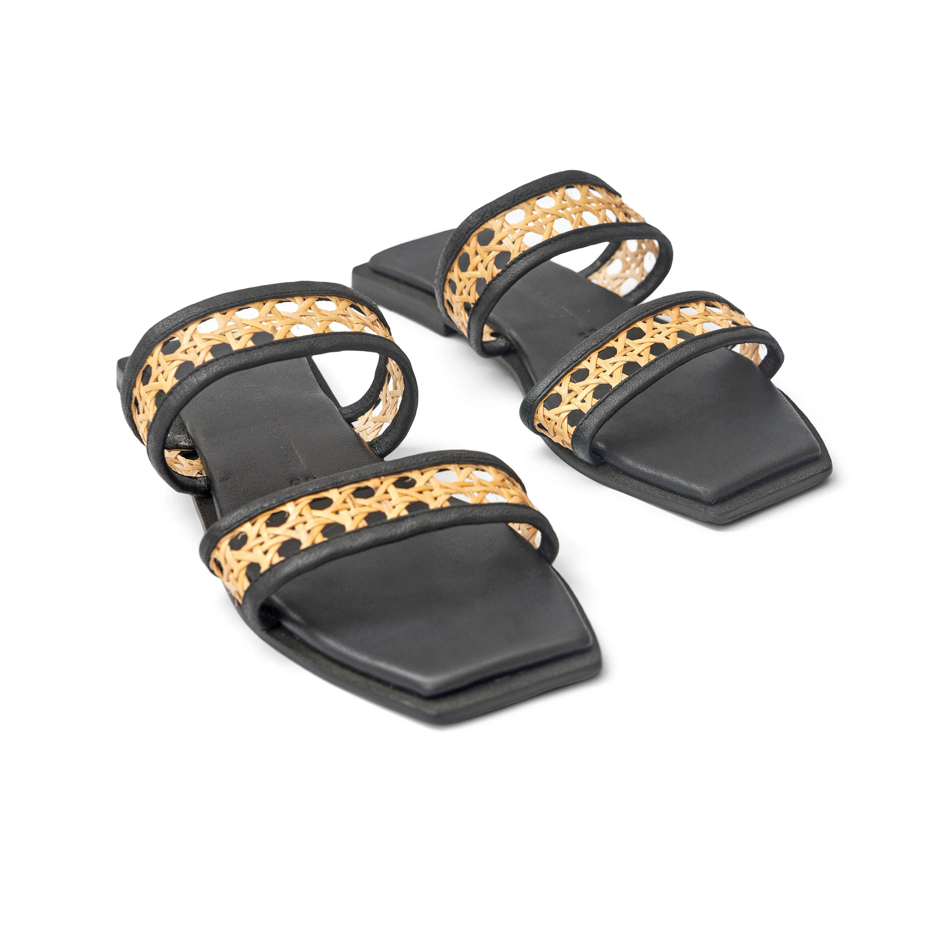 Provence-Black Leather Double Band Slides