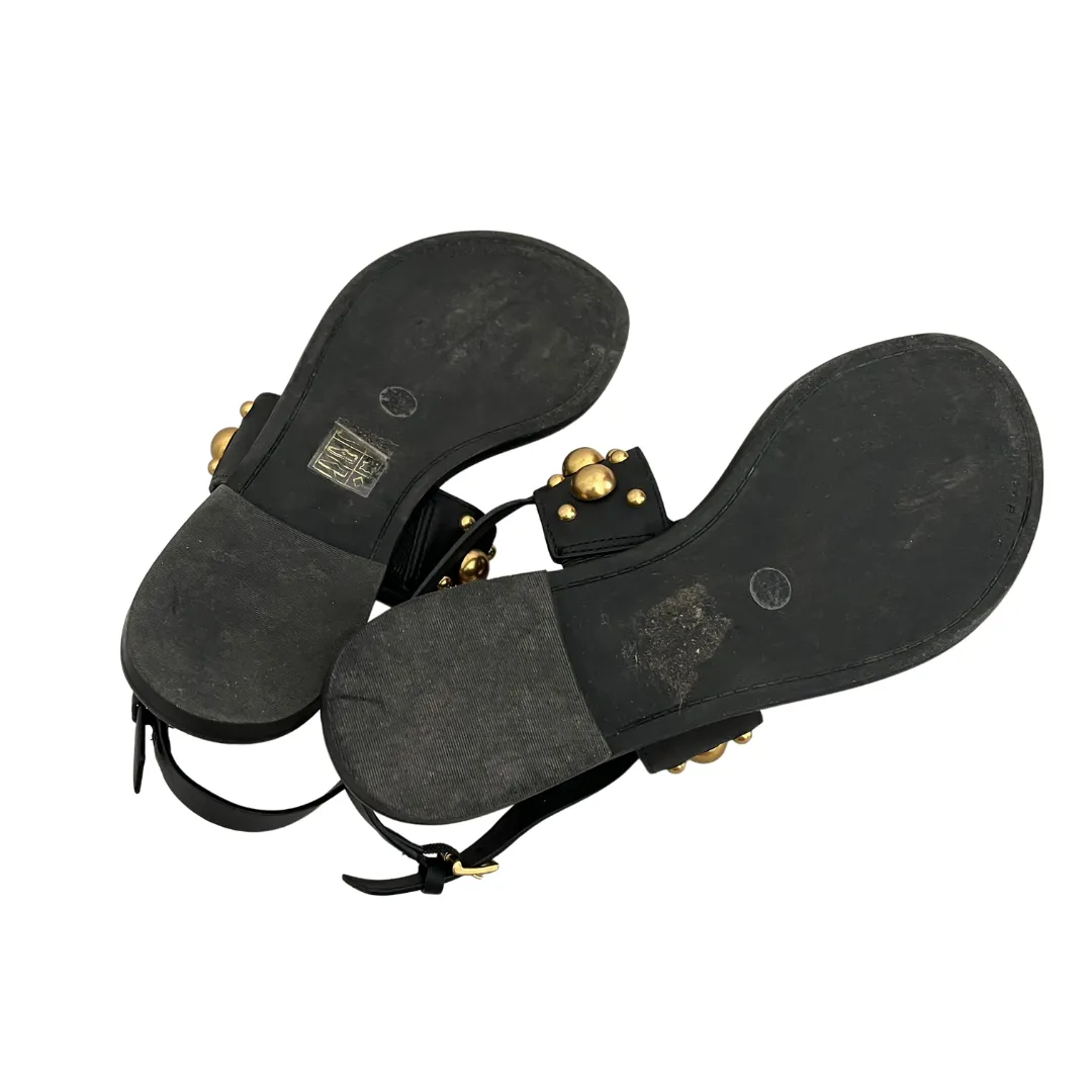 Tory Burch Black & Gold Stud Benton 2 Thong Sandals