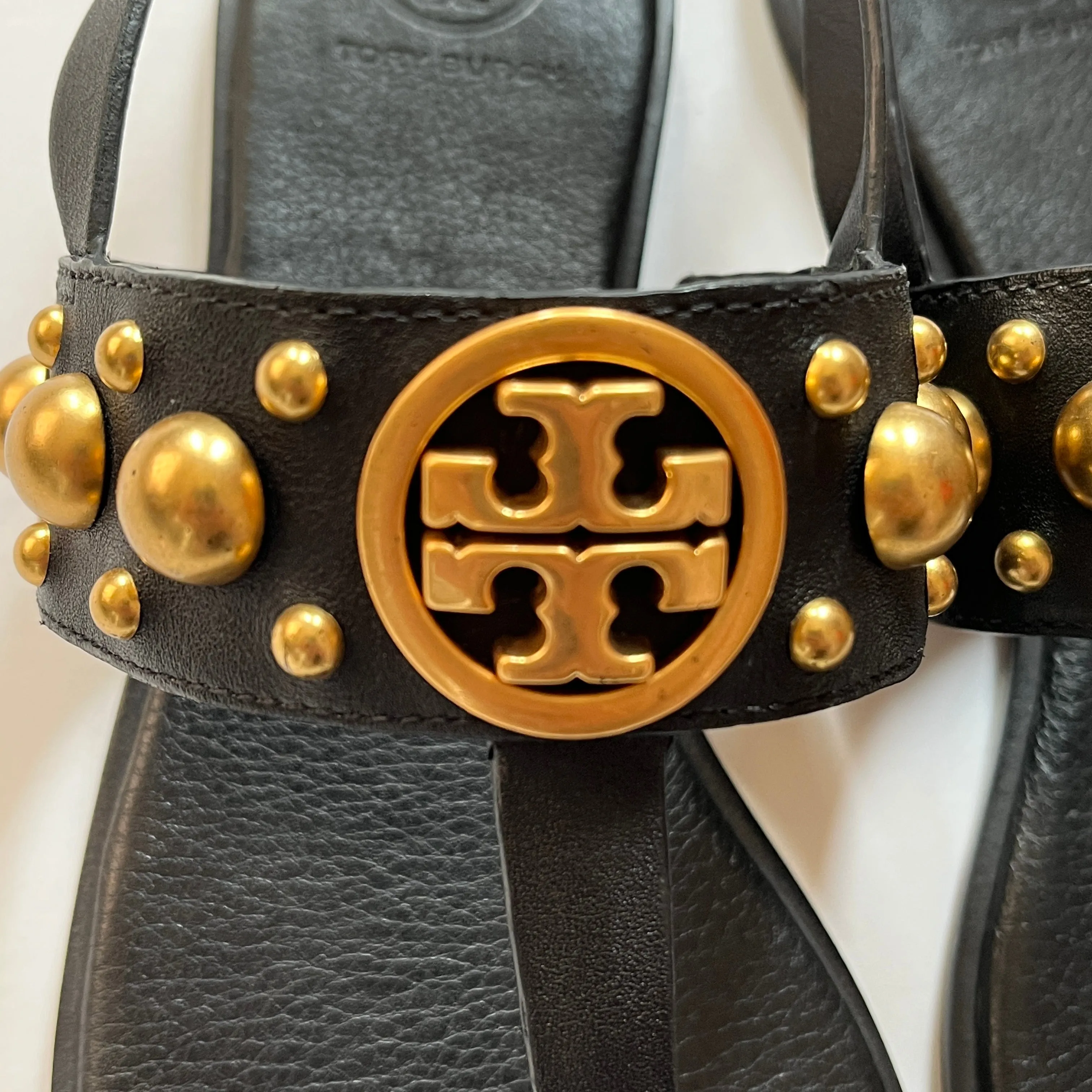 Tory Burch Black & Gold Stud Benton 2 Thong Sandals