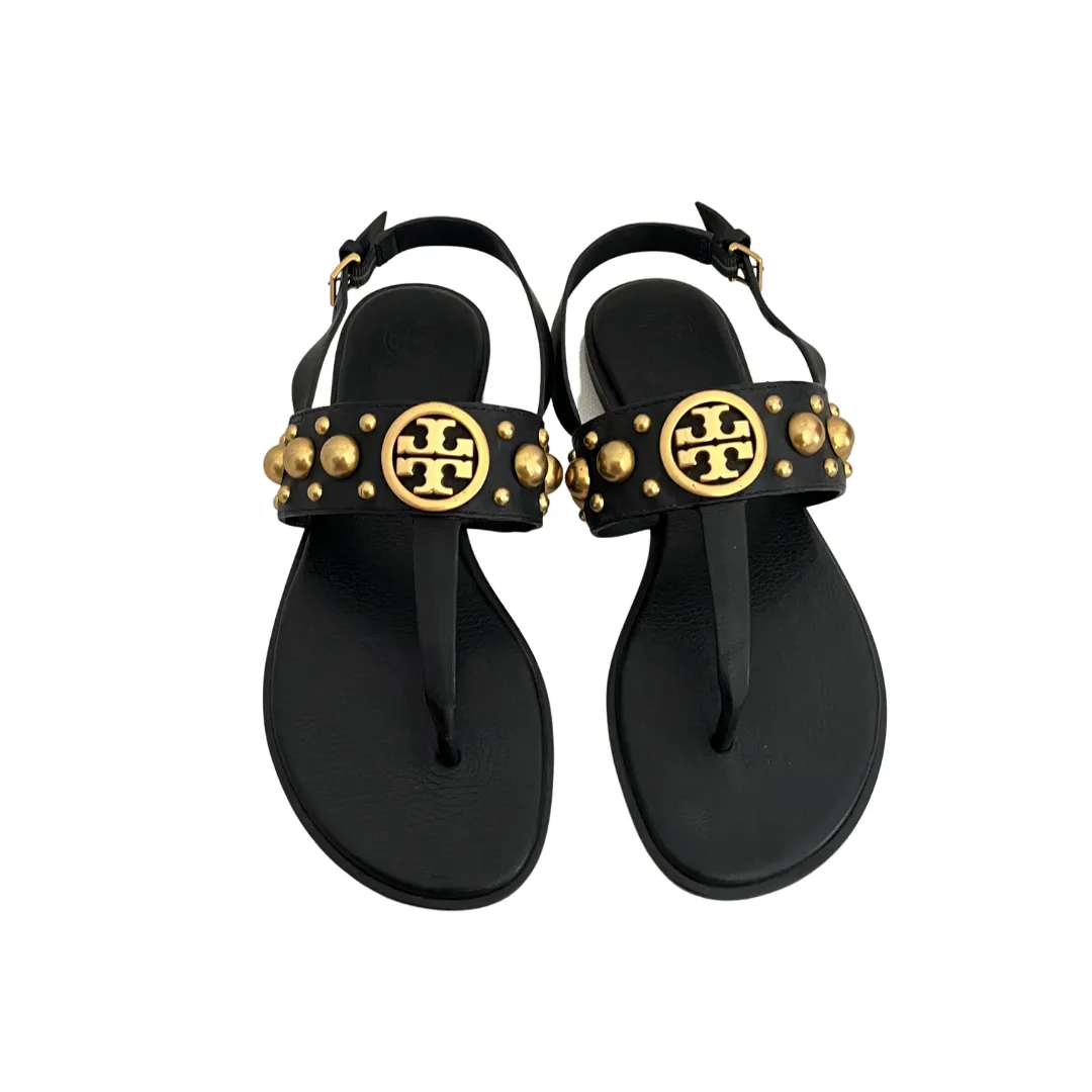 Tory Burch Black & Gold Stud Benton 2 Thong Sandals