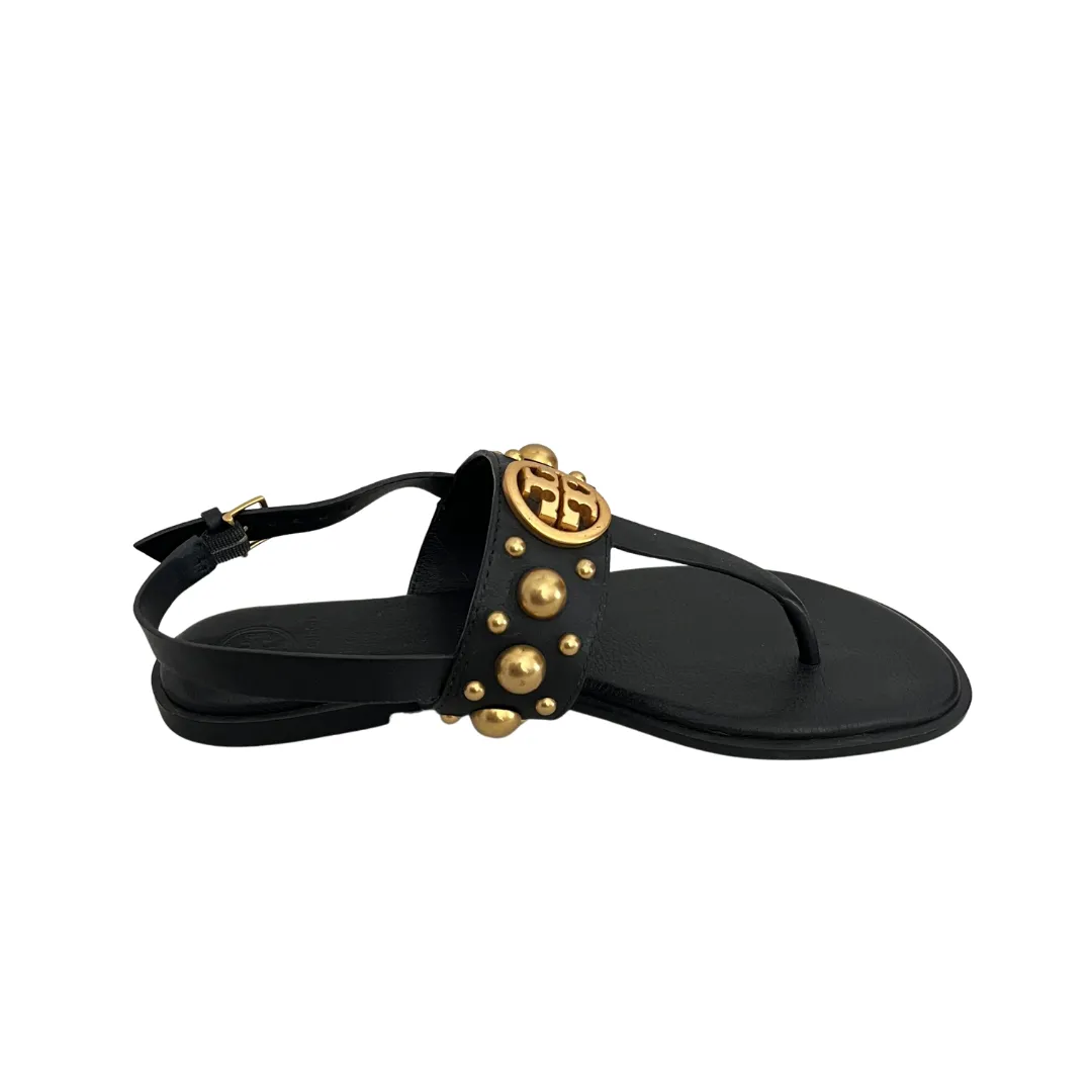 Tory Burch Black & Gold Stud Benton 2 Thong Sandals