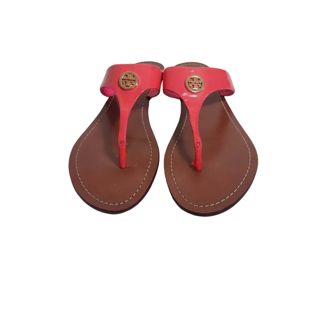 Pre-Loved Tory Burch Coral Leather Cameron Sandals - Stylish, Comfortable, and Versatile Footwear