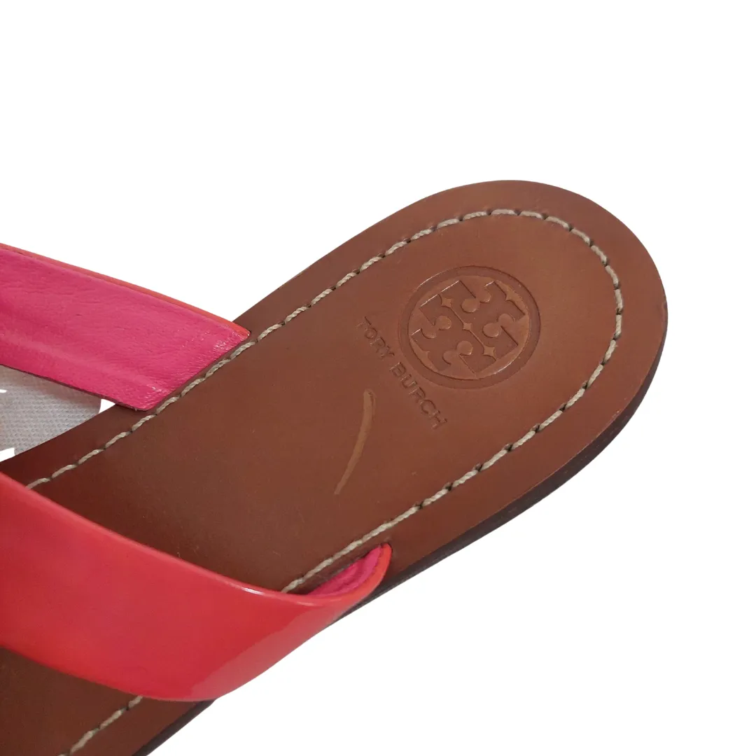 Pre-Loved Tory Burch Coral Leather Cameron Sandals - Stylish, Comfortable, and Versatile Footwear