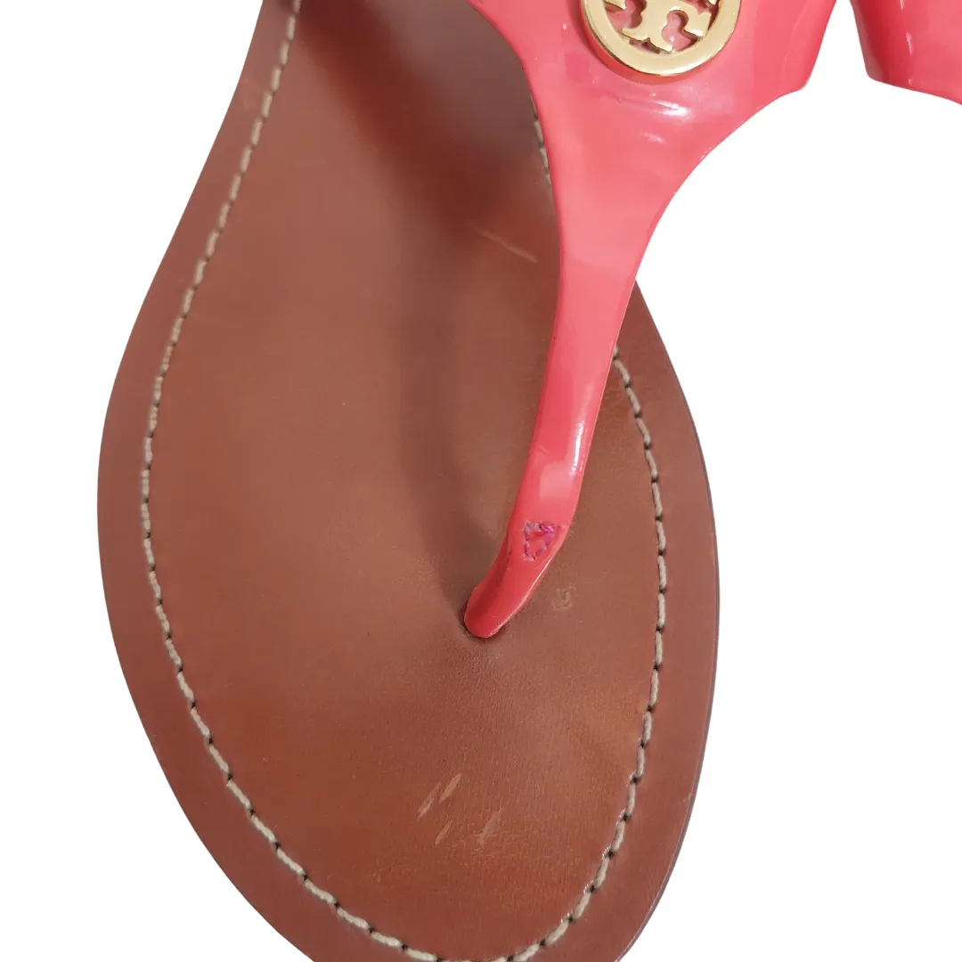 Pre-Loved Tory Burch Coral Leather Cameron Sandals - Stylish, Comfortable, and Versatile Footwear