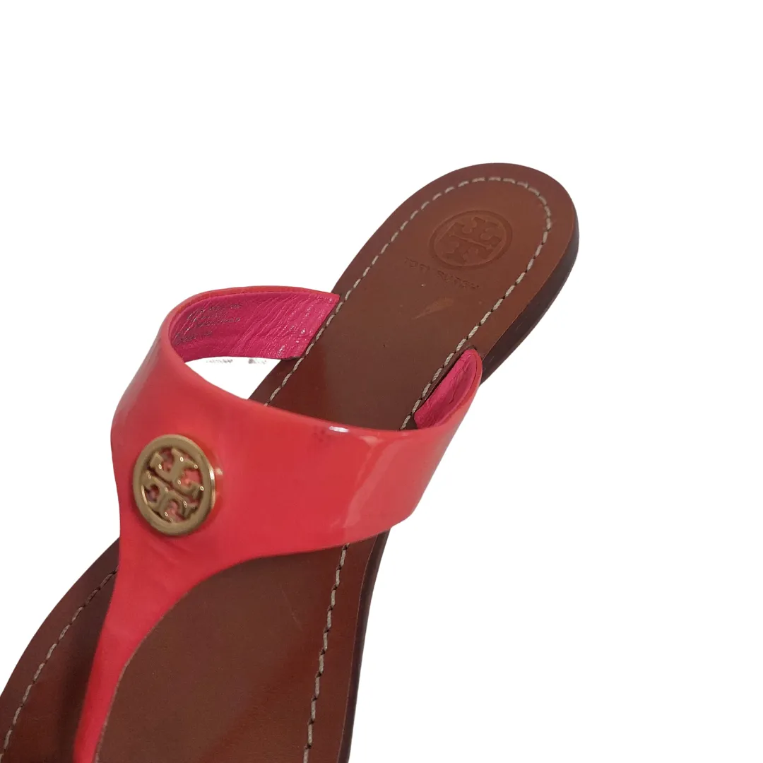 Pre-Loved Tory Burch Coral Leather Cameron Sandals - Stylish, Comfortable, and Versatile Footwear