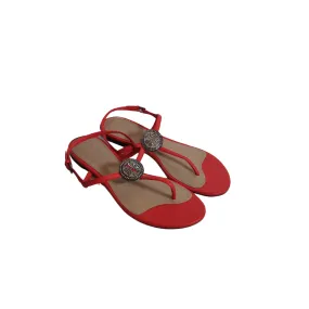 Tory Burch Coral Leather 'Liana' Embellished Thong Sandals | Brand New |