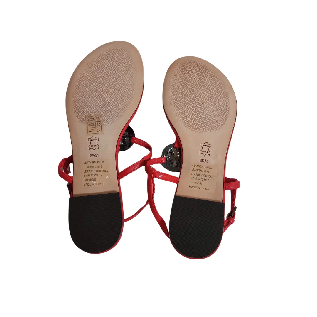 Tory Burch Coral Leather 'Liana' Embellished Thong Sandals | Brand New |