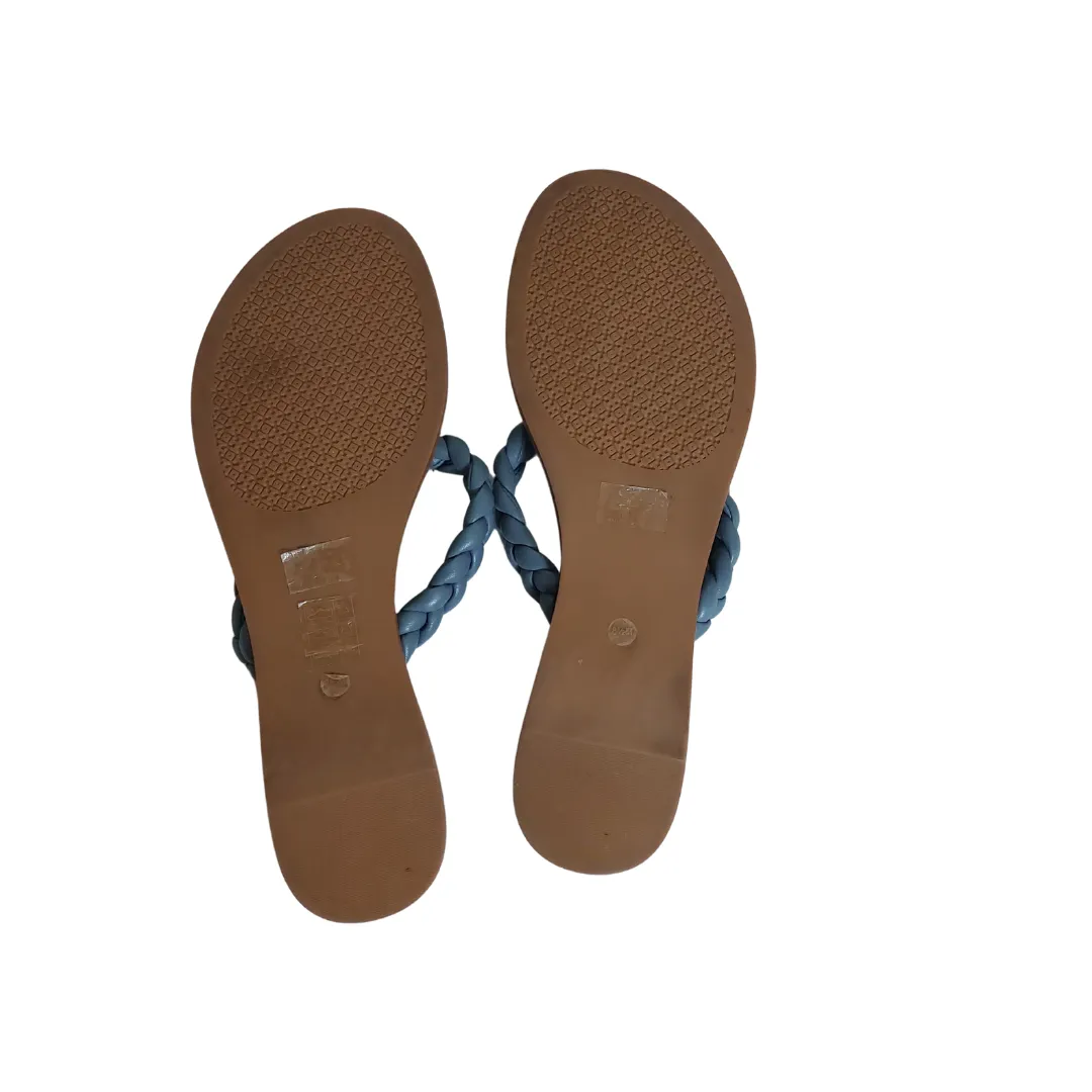 Tory Burch Grey-Blue Leather Braided Benton Thong Sandals | Like New |