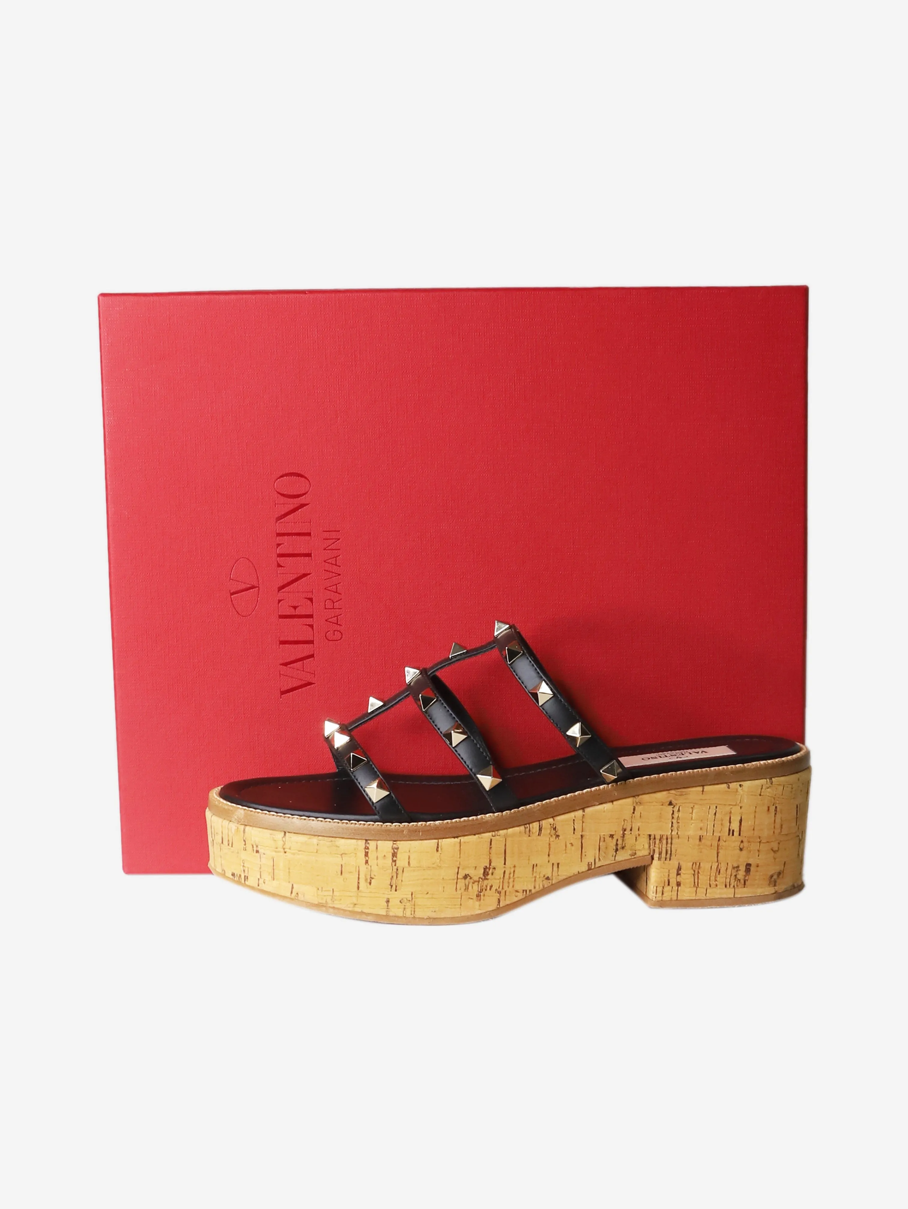 Valentino Black Rockstud cork sandals - size EU 38