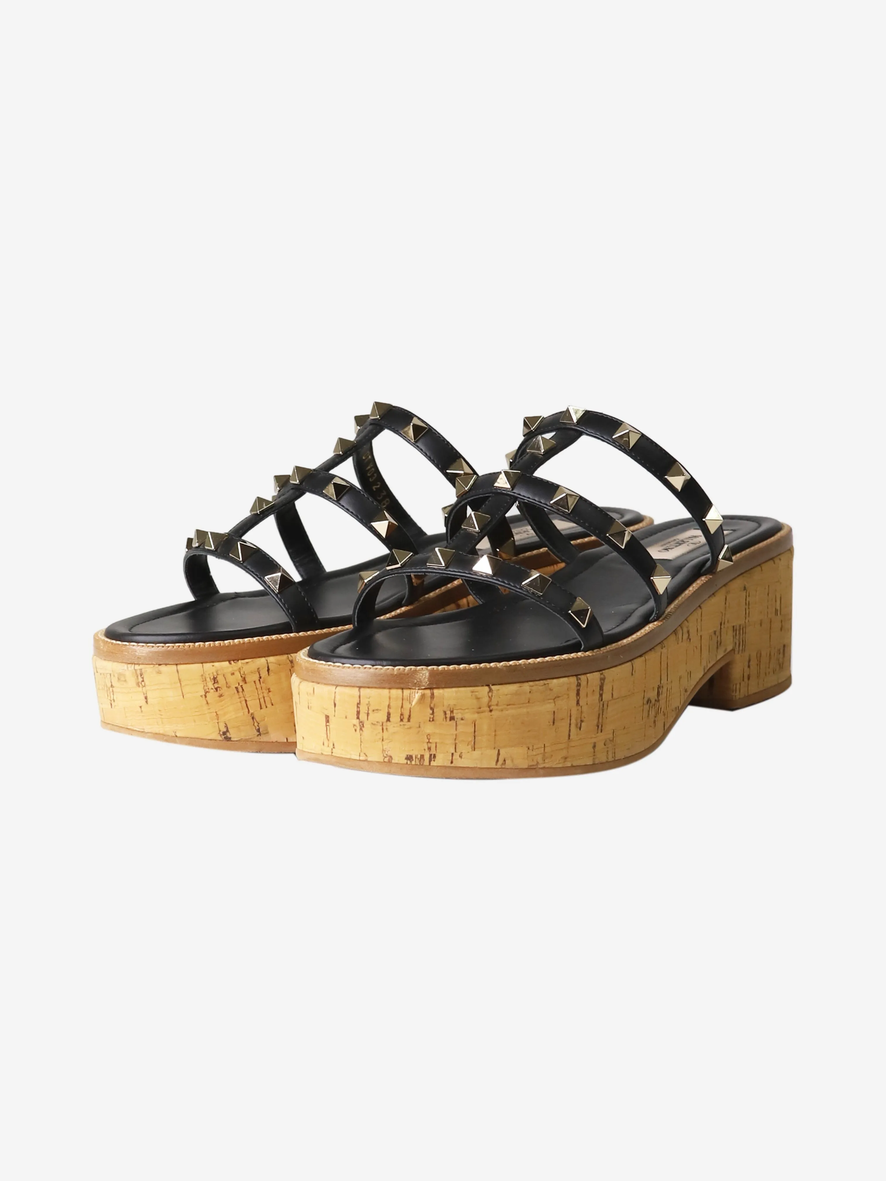 Valentino Black Rockstud cork sandals - size EU 38